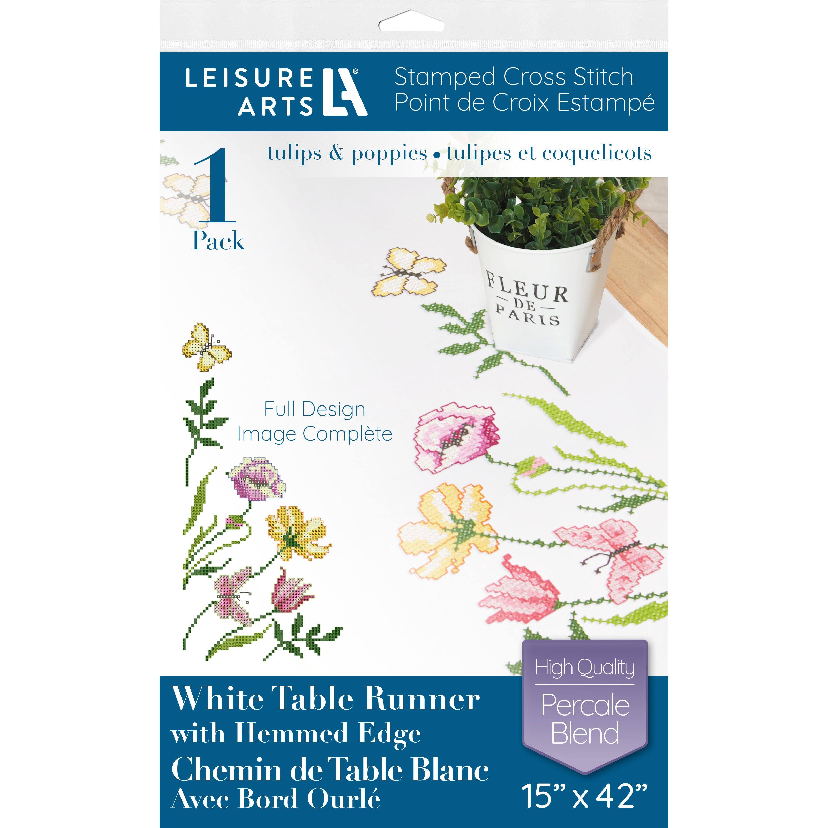 Leisure Arts Tulips & Poppies Table Runner Stamped Cross Stitch Kit