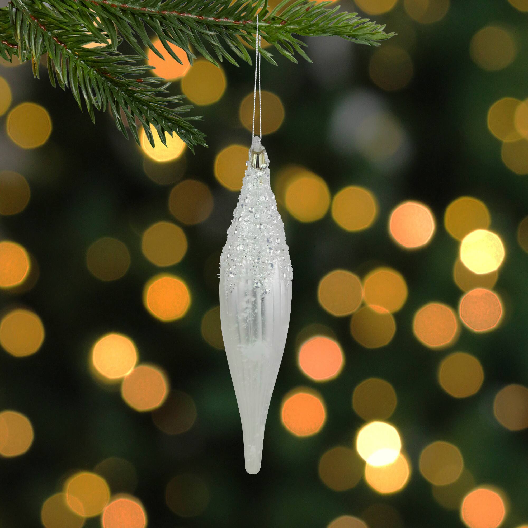 9.5&#x22; Sequined Icicle Glass Christmas Ornament