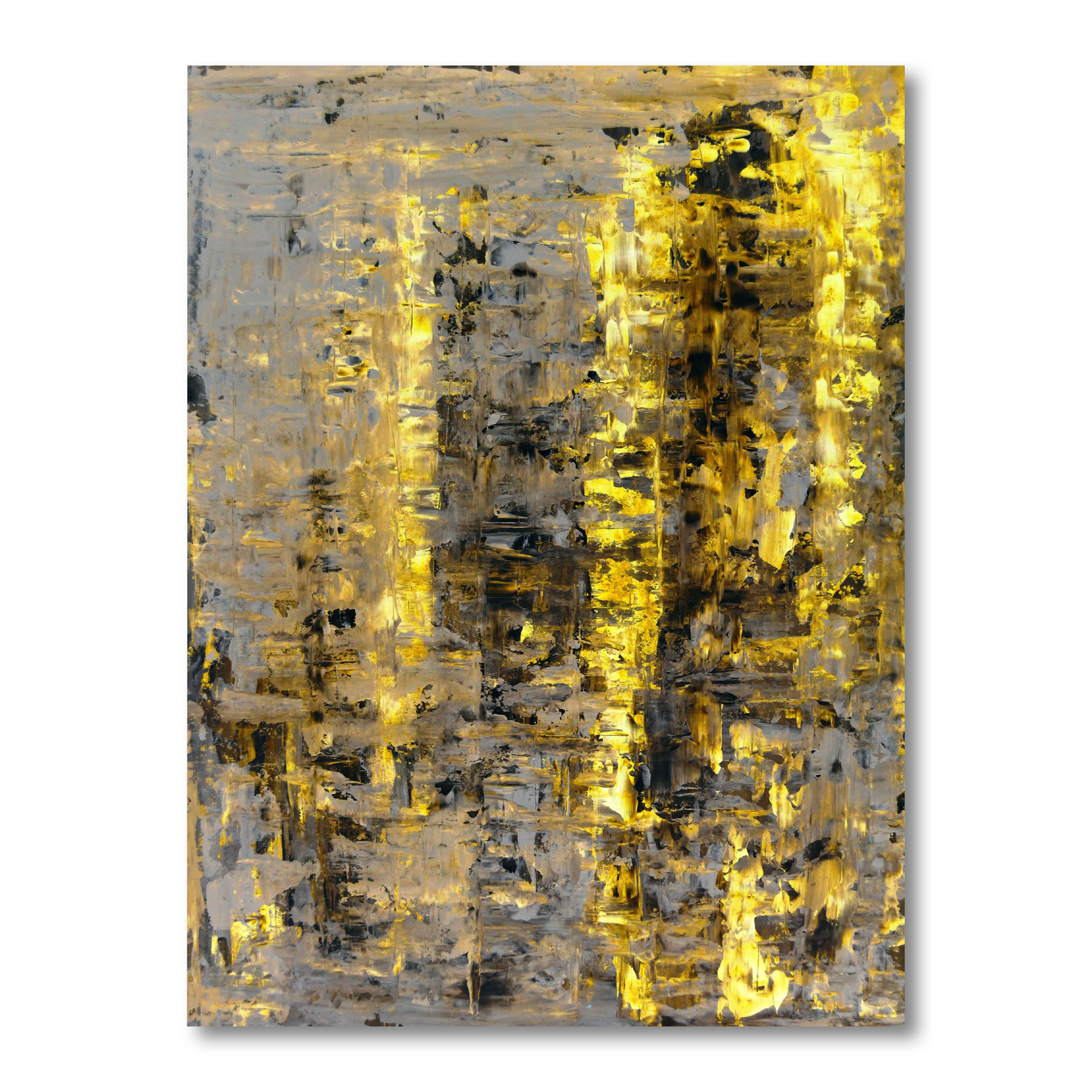 Designart - Yellow and Beige Abstract Art Painting - Modern Canvas Wall Art