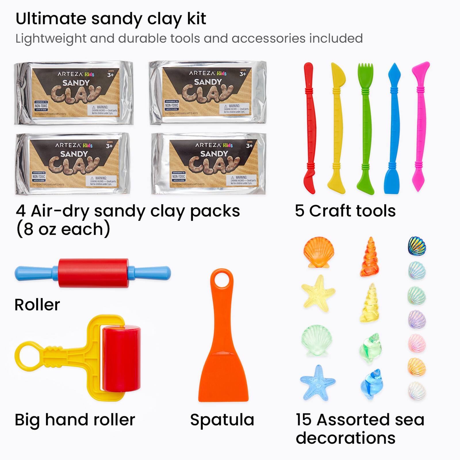 Arteza&#xAE; Kids Sandy Clay Sand Castle Kit, 27 pcs