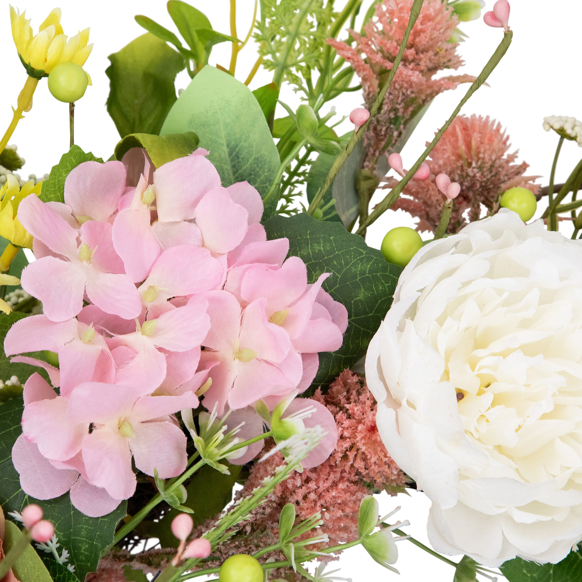 26&#x22; Pink &#x26; Yellow Rose &#x26; Hydrangea Floral Spring Wreath