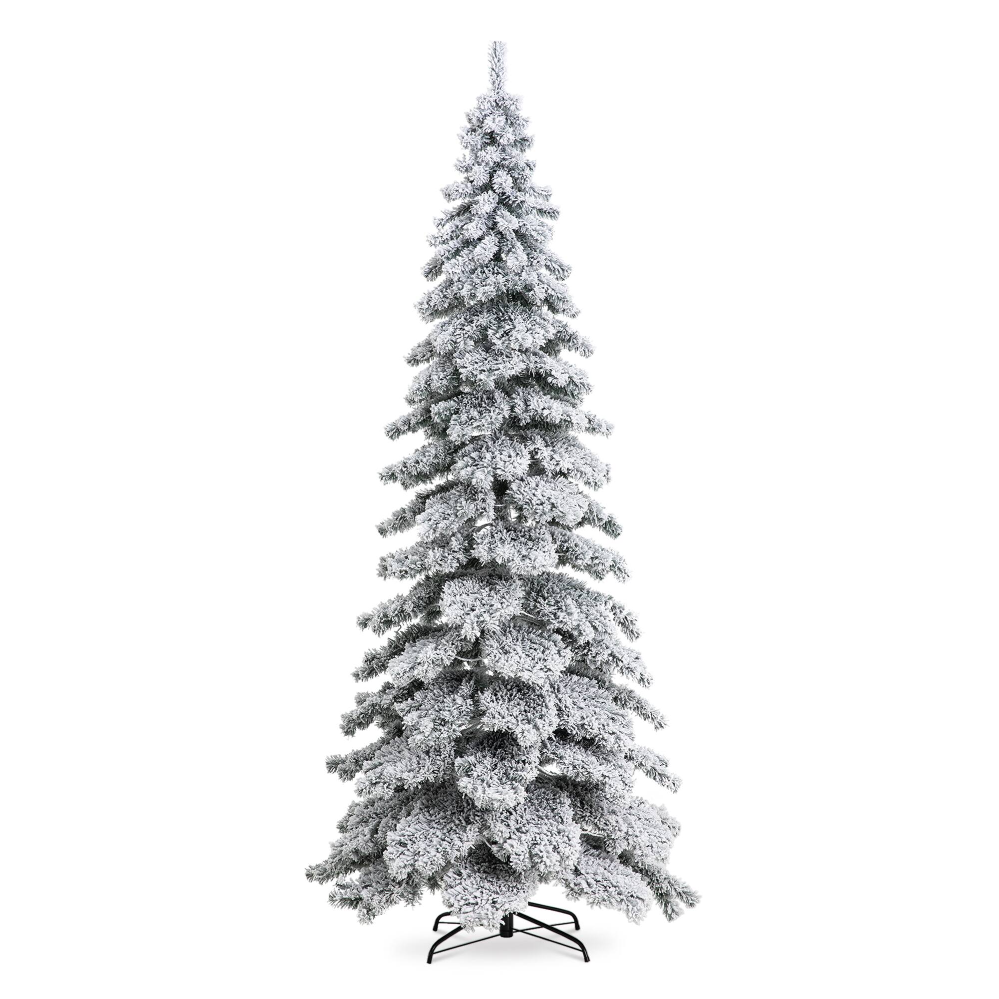9ft. Pre-Lit Flocked Layered Spruce Artificial Christmas Tree, Warm White LED Lights