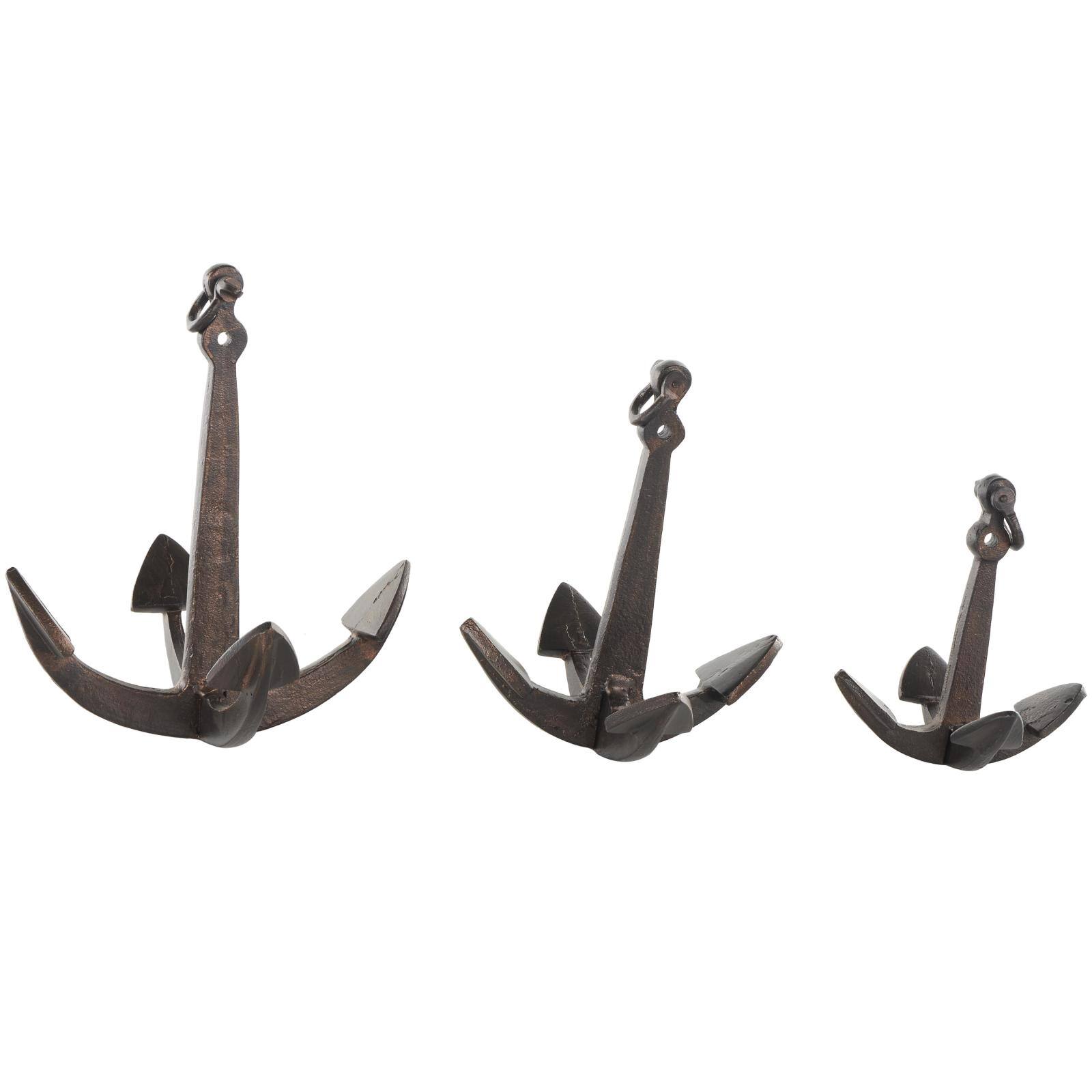 Weathered Copper Aluminum Anchor Sculpture with Hanging Hooks Set