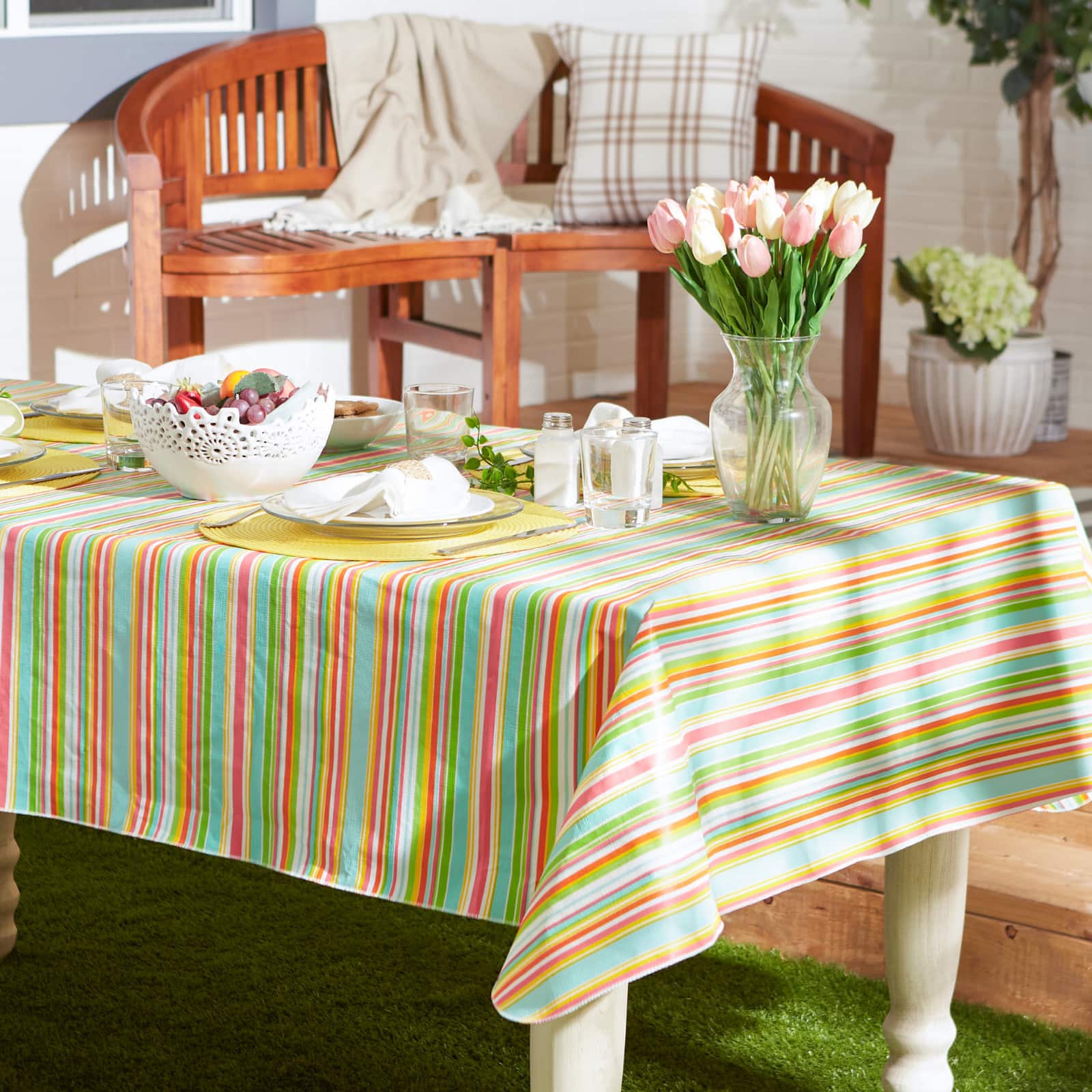 Spring Stripe Vinyl Tablecloth 60" x 84"