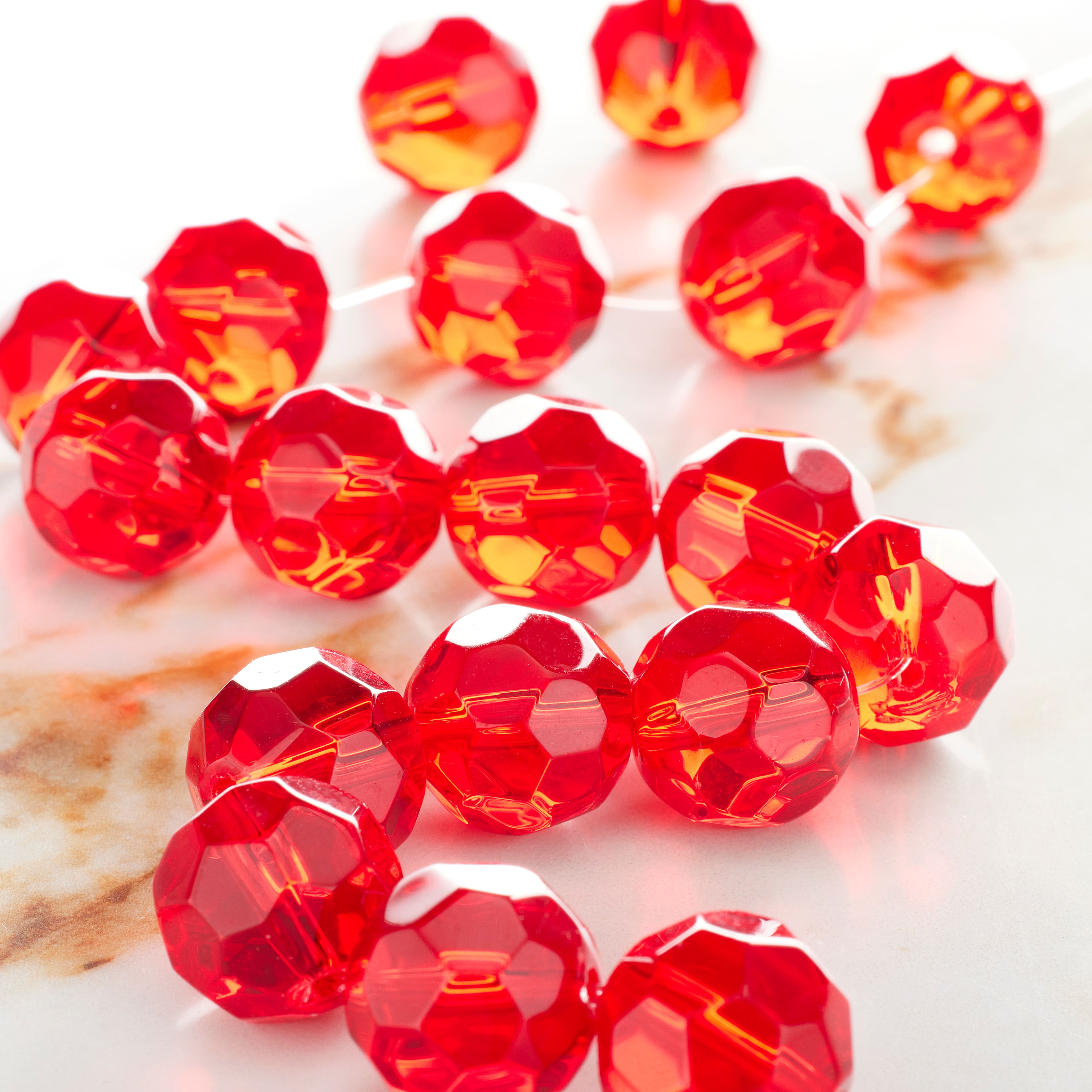 12 Pack: Ruby Faceted Glass Round Beads, 14mm by Bead Landing™