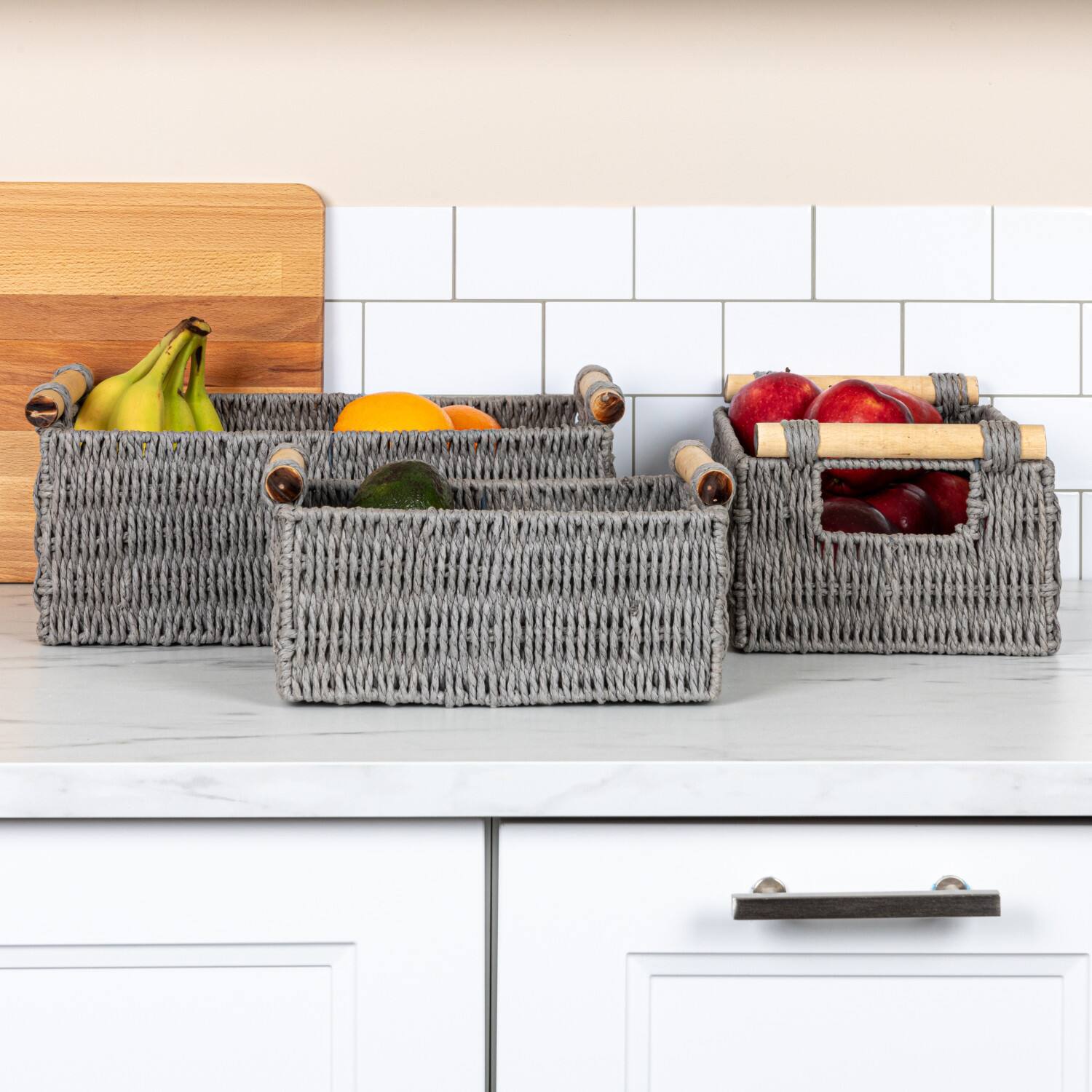 Household Essentials Paper Rope with Wooden Handles Basket Set