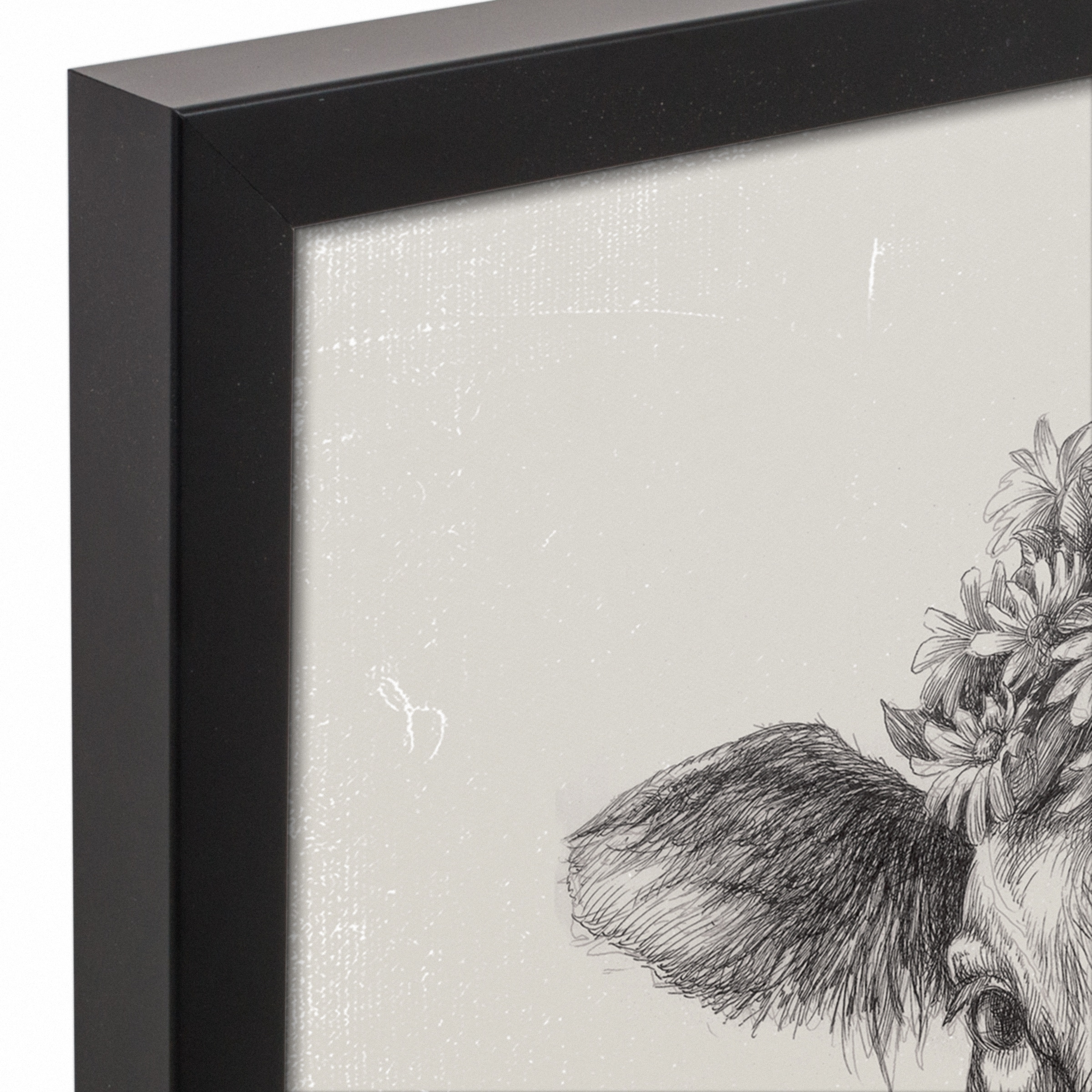 Cow Sketch 17.73" x 17.73" Black Framed Canvas