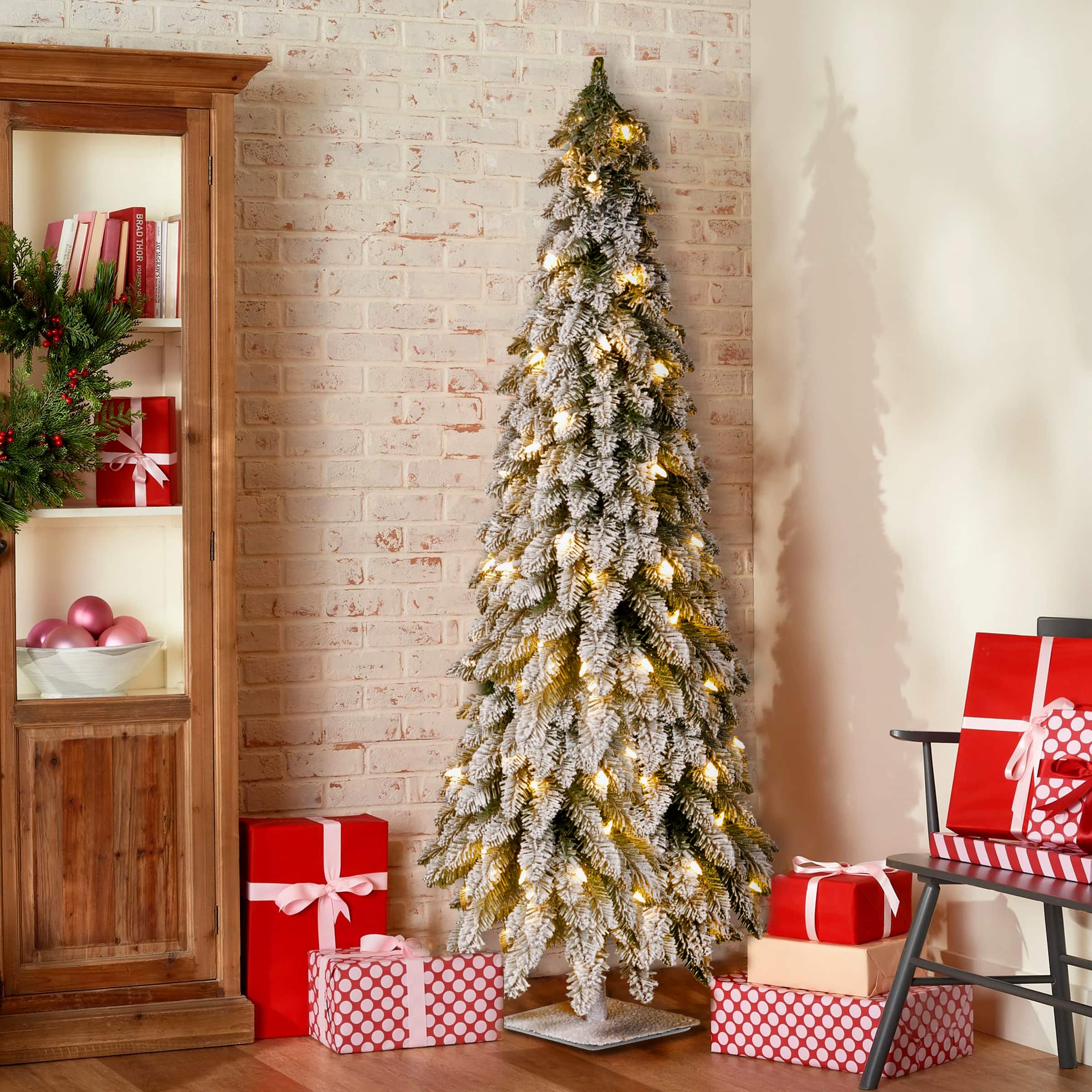 5ft. Pre-Lit Snowy Downswept Artificial Christmas Forestree, Clear Lights
