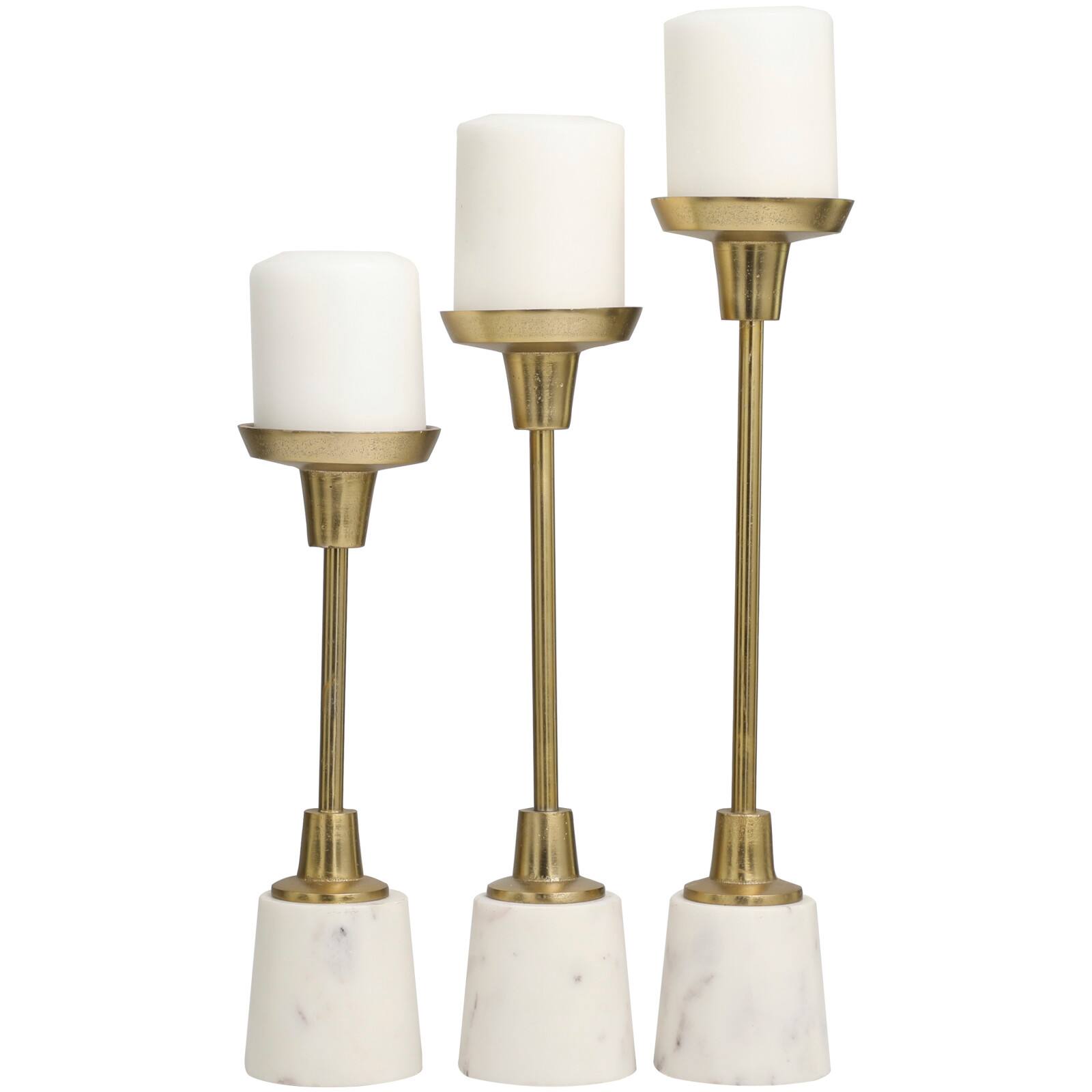 Gold Aluminum Slim Candle Holder with White Marble Base Set