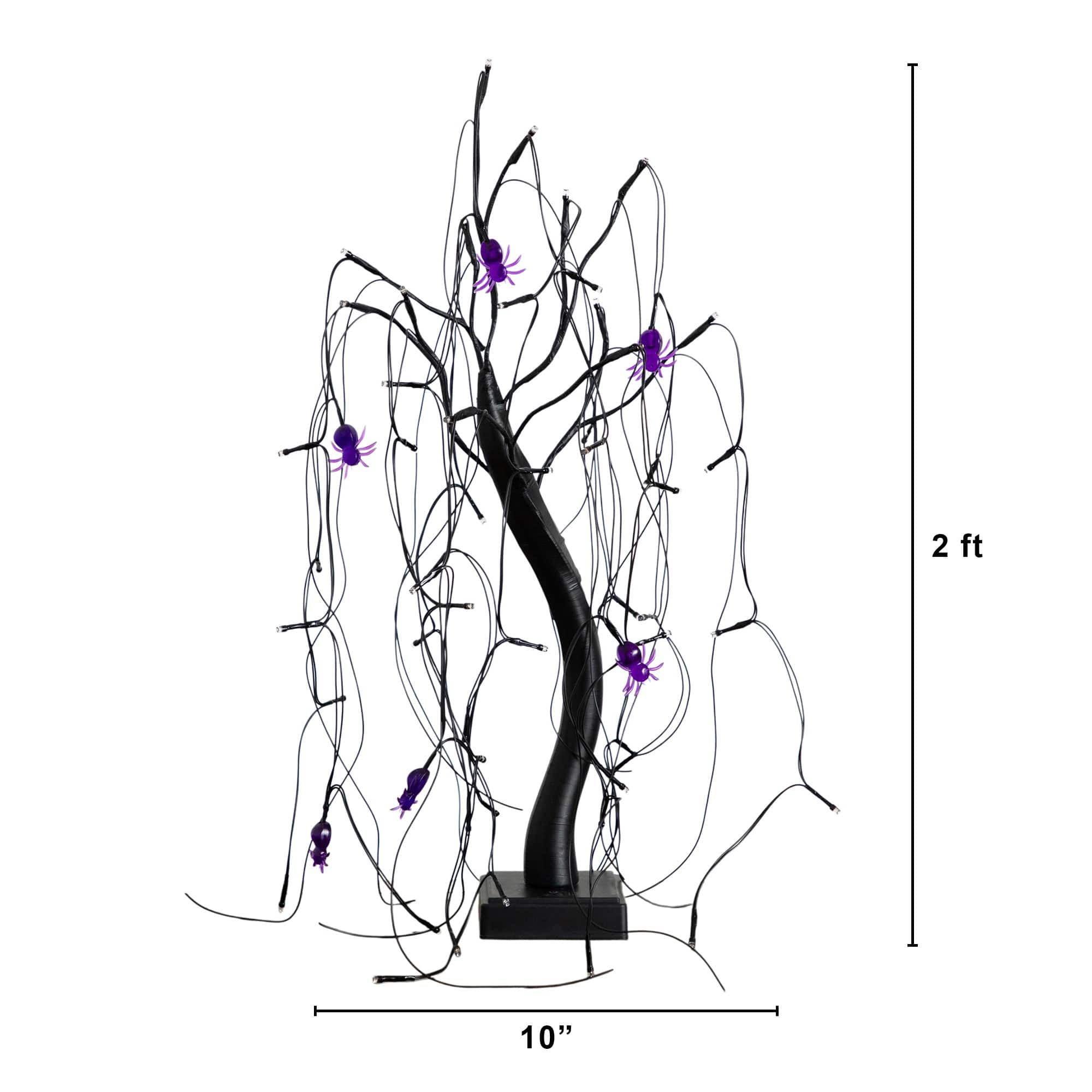 2ft. Pre-Lit Halloween Artificial Black Spooky Spider Willow Tree with 60 Orange &#x26; Purple LED Lights