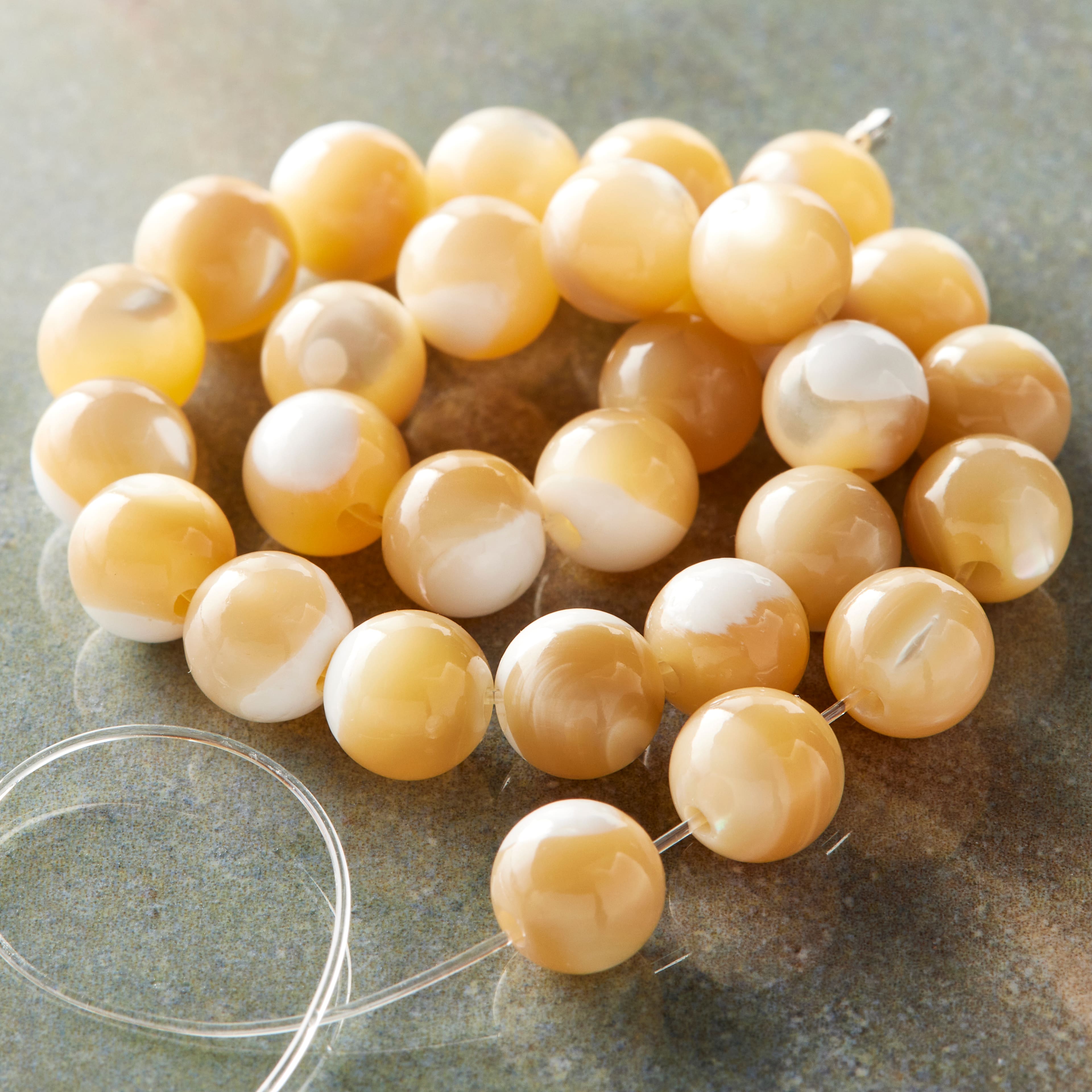 12 Pack: Natural Amber Mother of Pearl Round Beads, 6mm by Bead Landing&#x2122;