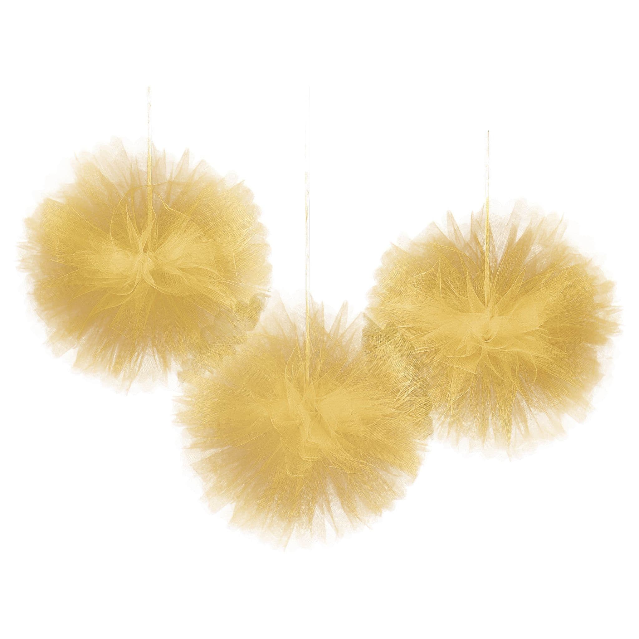 Gold Tulle Fluffy Decorations, 3ct.