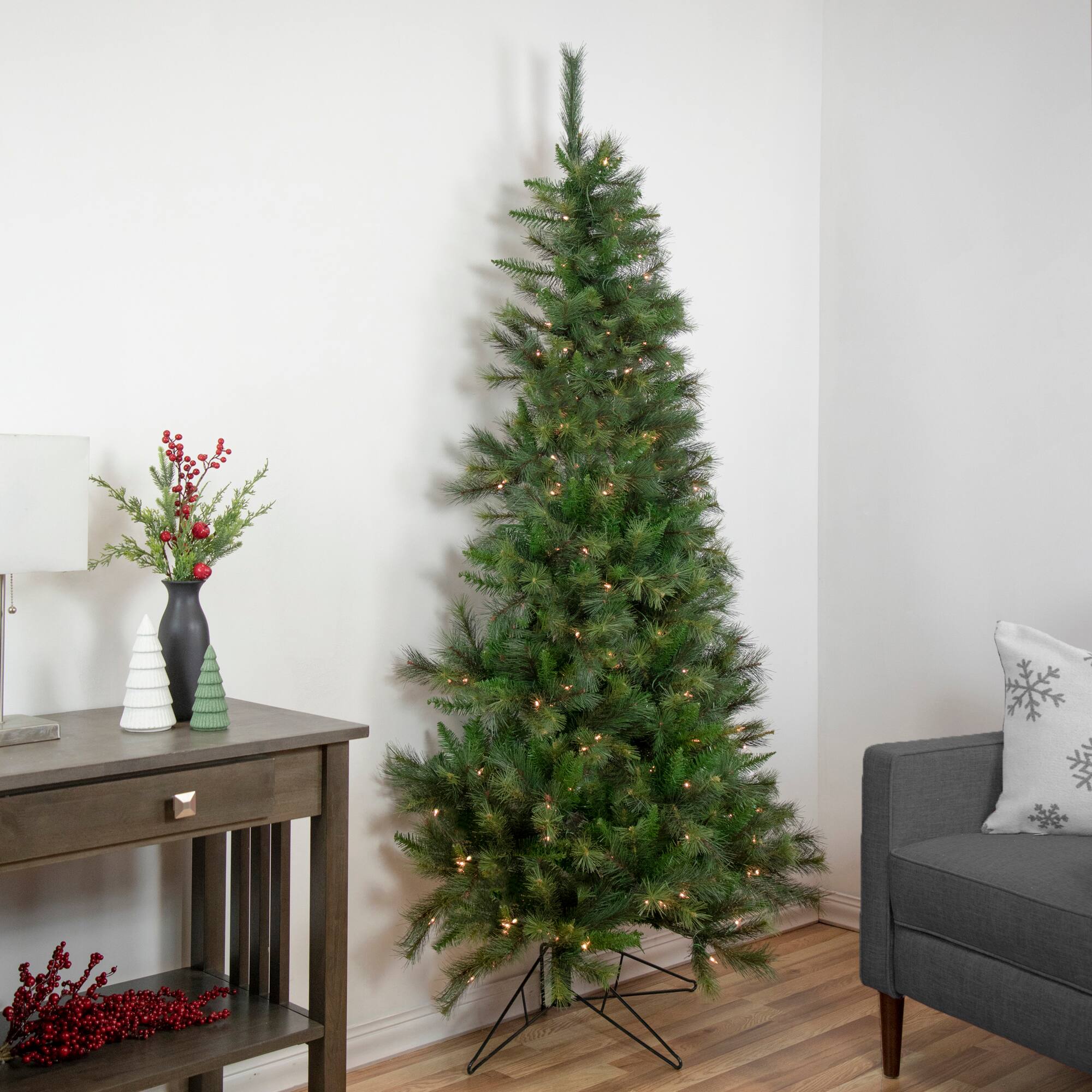 7.5ft. Pre-Lit Real Touch&#x2122;&#xFE0F; Canyon Pine Artificial Half Wall Christmas Tree, Clear Lights