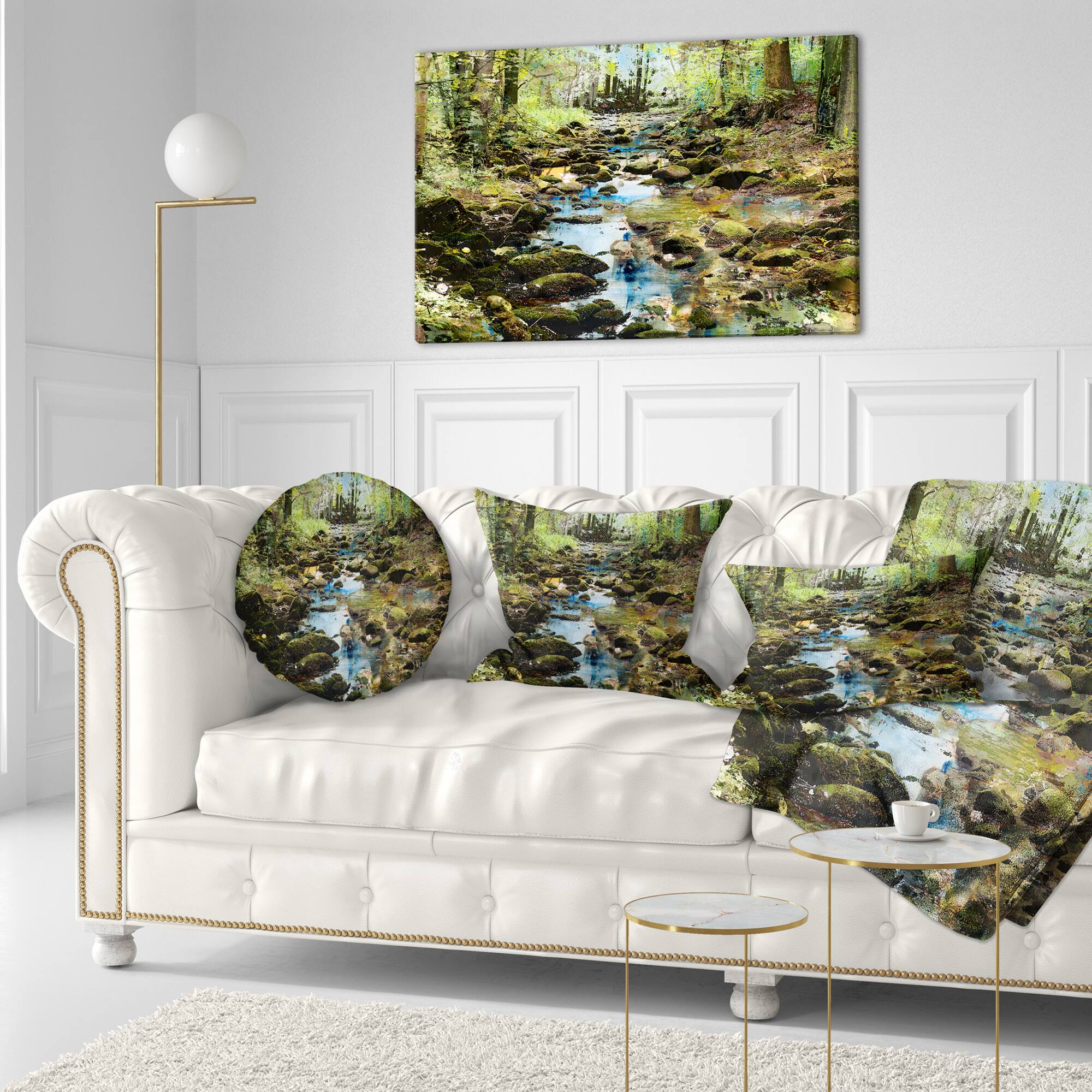 Designart - Stream in the Forest - Landscape Painting Canvas Print