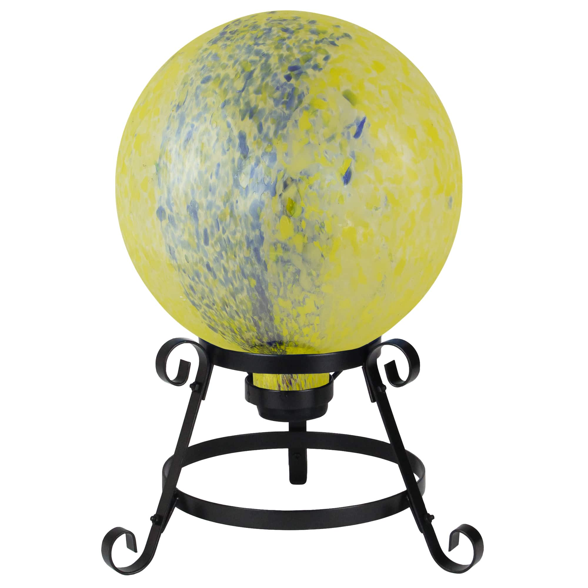 10&#x22; Yellow and Blue Reflective Speckled Glass Garden Gazing Ball