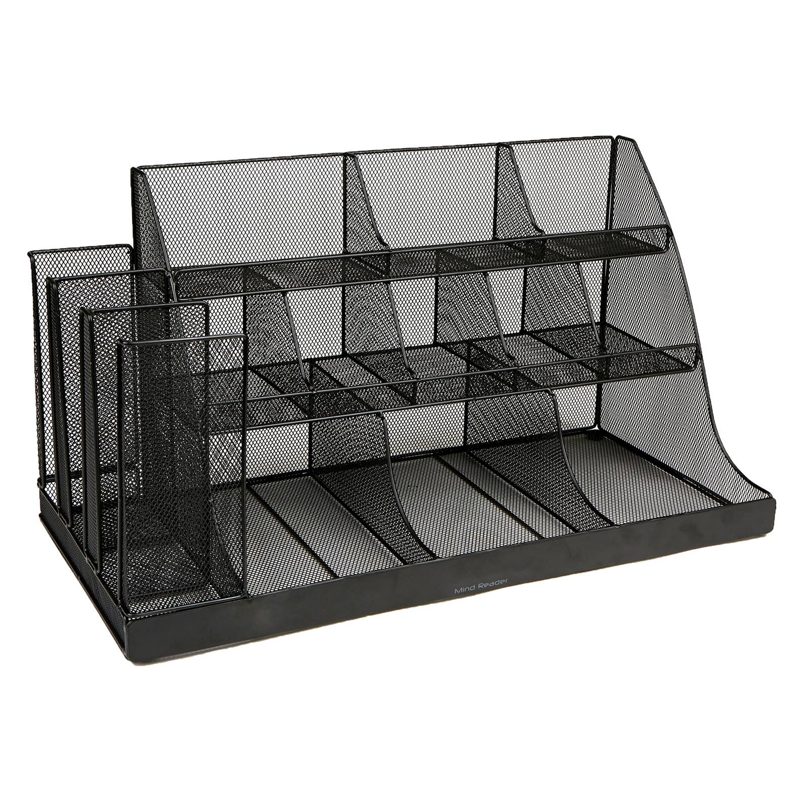 Mind Reader Black 14-Compartment 3-Tier Metal Mesh Large Breakroom Condiment Organizer