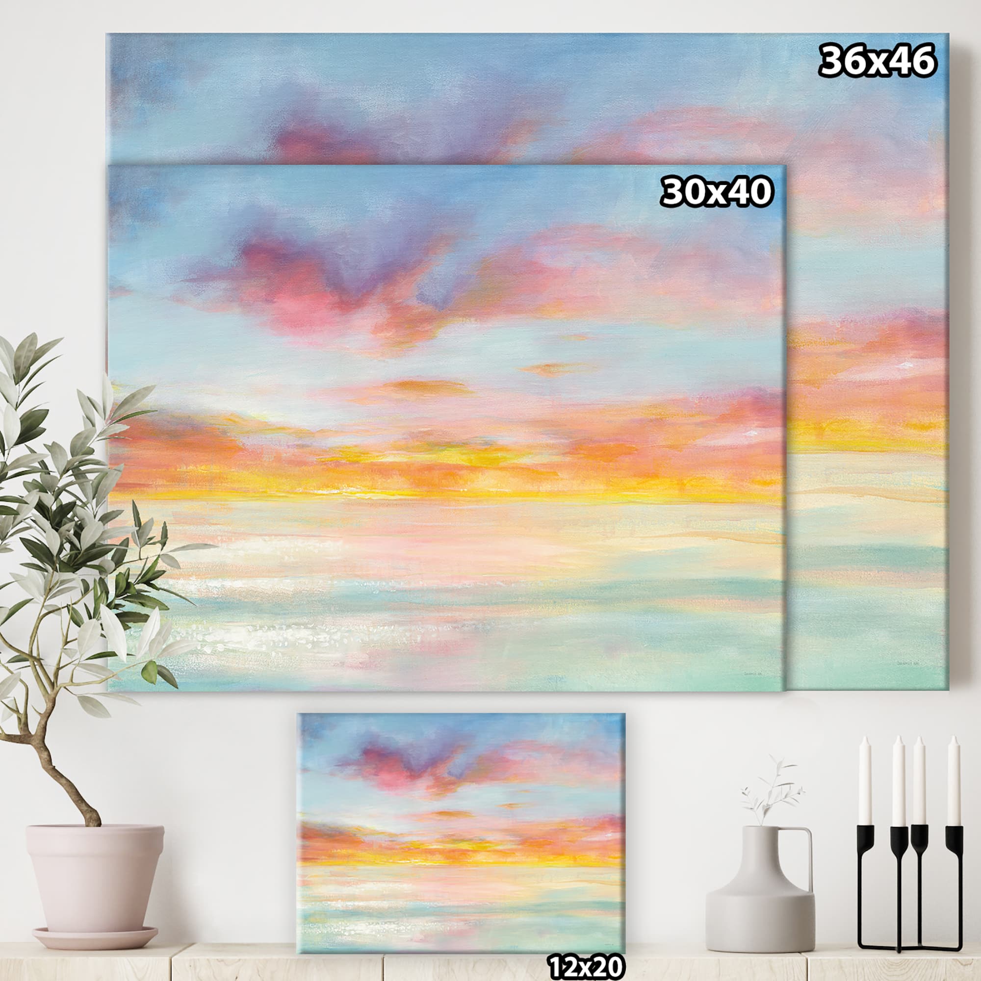 Designart - Pastel Pink And Blue Clouds - Traditional Premium Canvas Wall Art