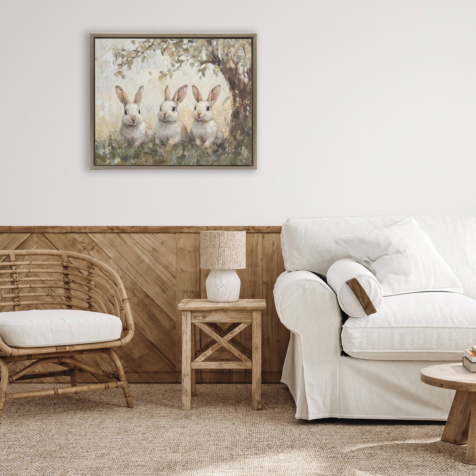 Stupell Industries Fairytale Bunnies Under Tree Floating Frame Wall Art