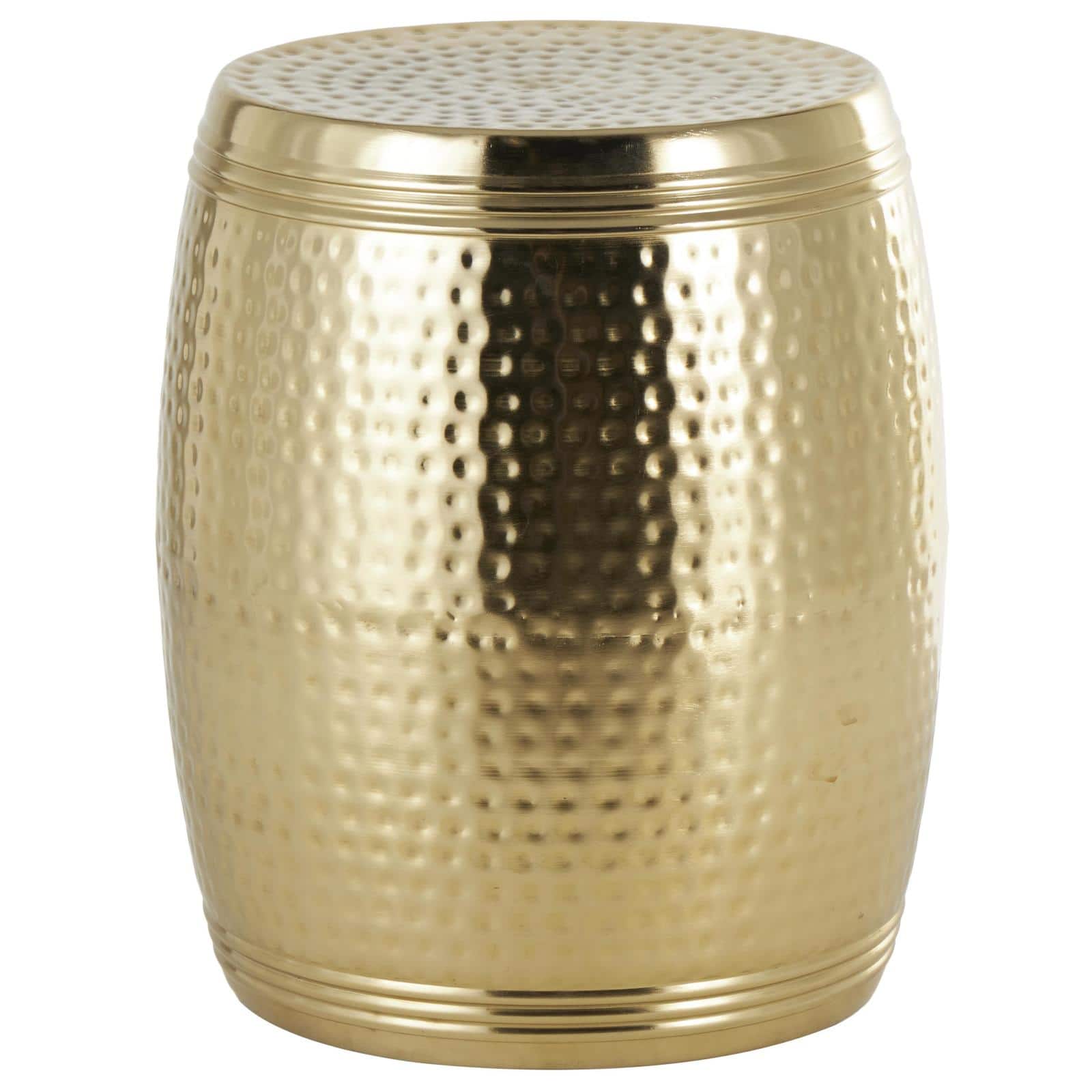 19" Gold Metal Hammered Drum Side End Accent Table