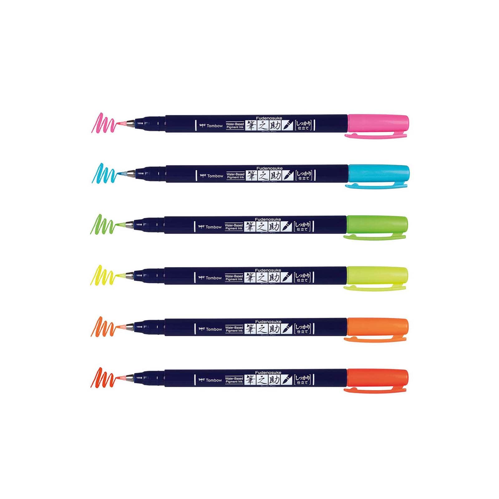 Tombow Fudenosuke 6 Neon Color Brush Pen Set