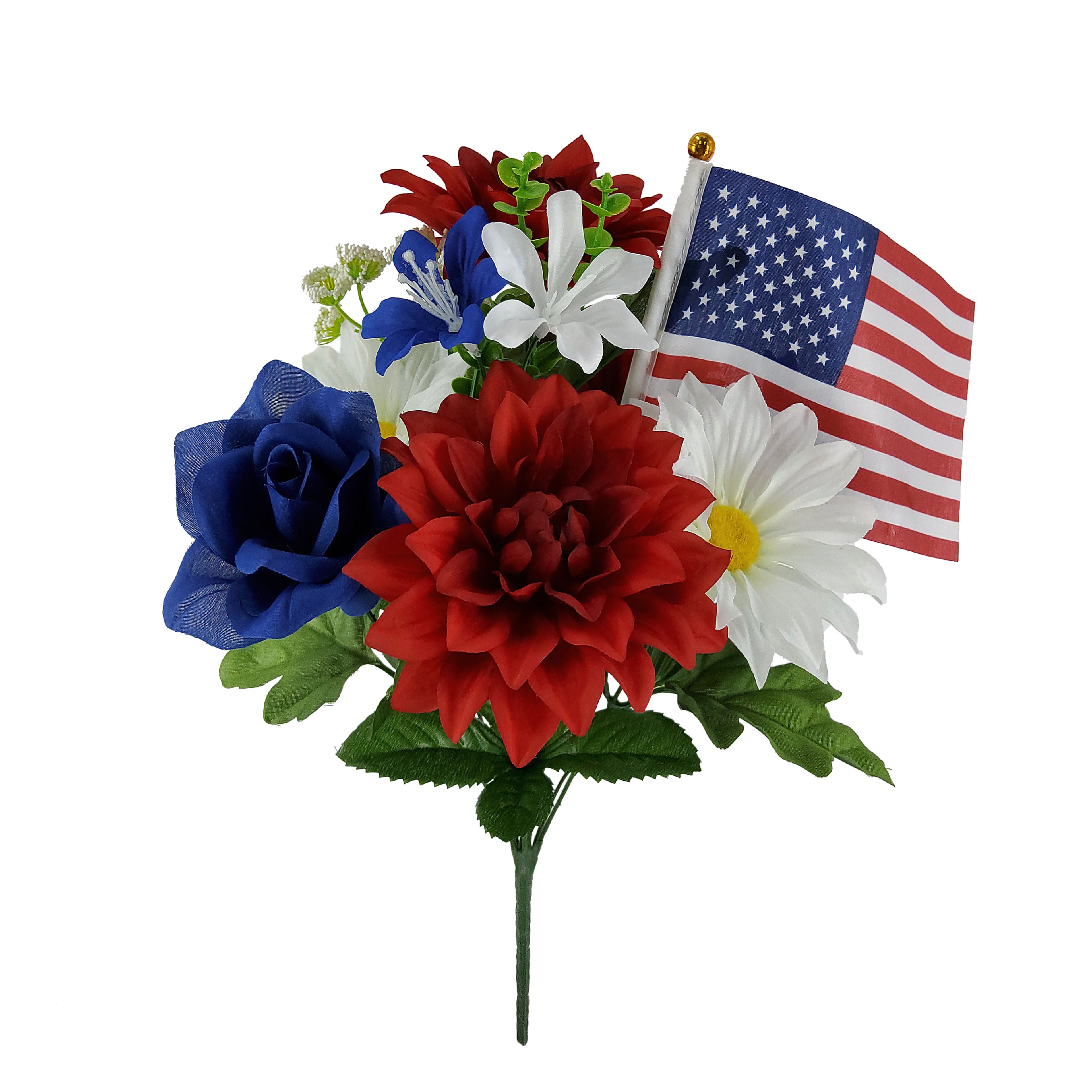 17.5&#x22; Red, White &#x26; Blue Dahlia Mix Bush with Flag by Celebrate It&#x2122;