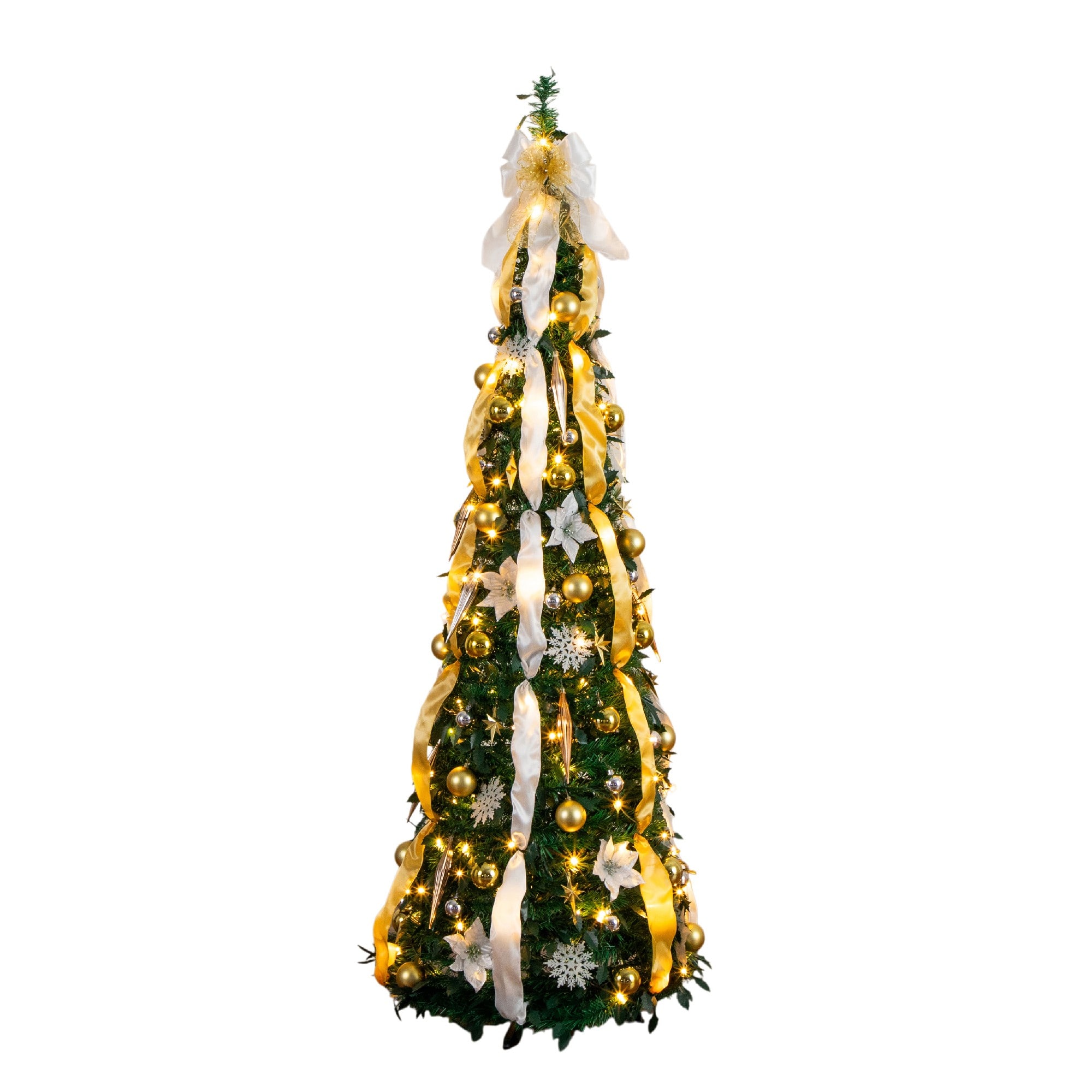 6ft. Pre-Lit Pop up Pre-decorated Artificial Christmas Tree, Warm White LED Lights
