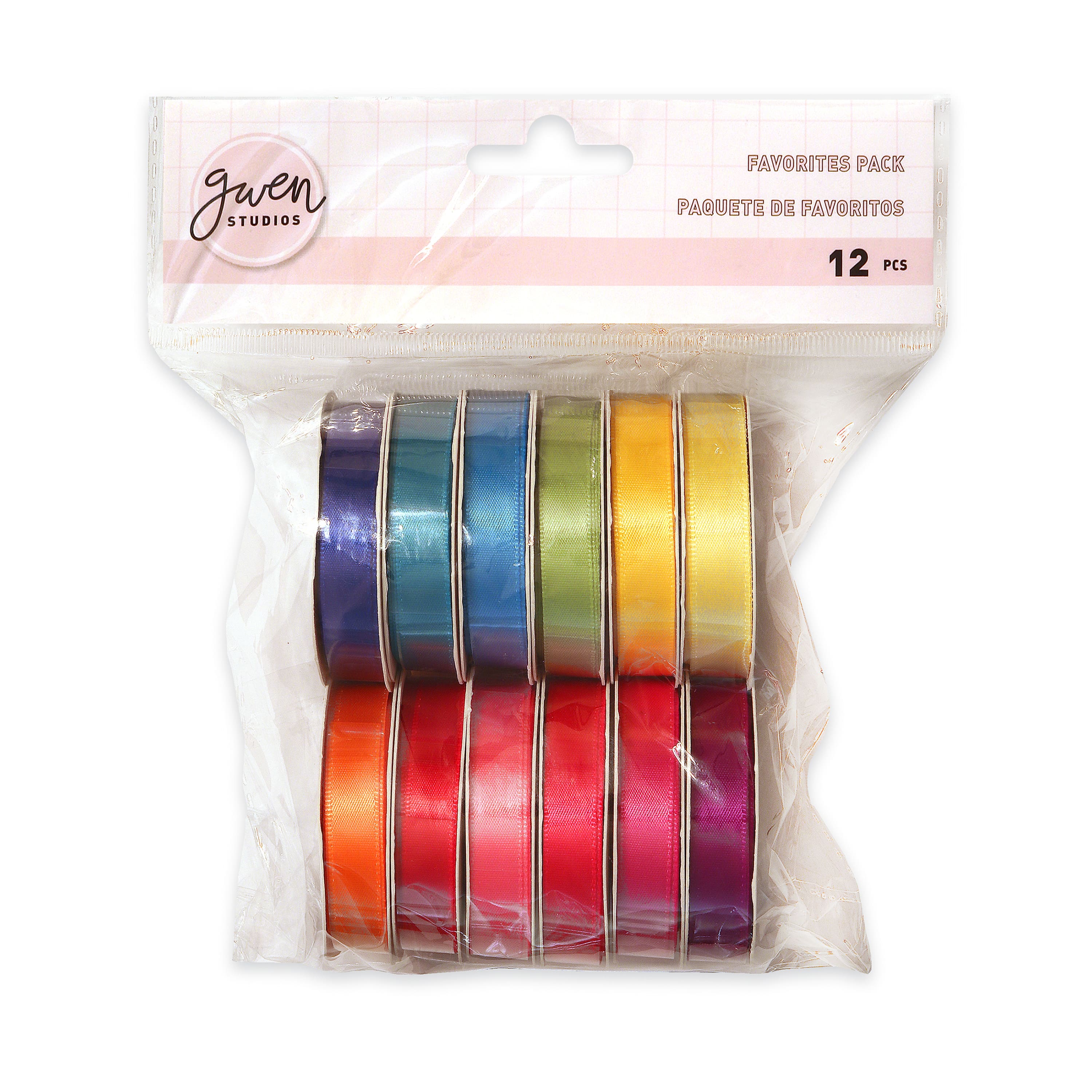 Gwen Studios 3/8&#x22; x 3yd. Brights Single Faced Satin Ribbon Pack, 12ct.