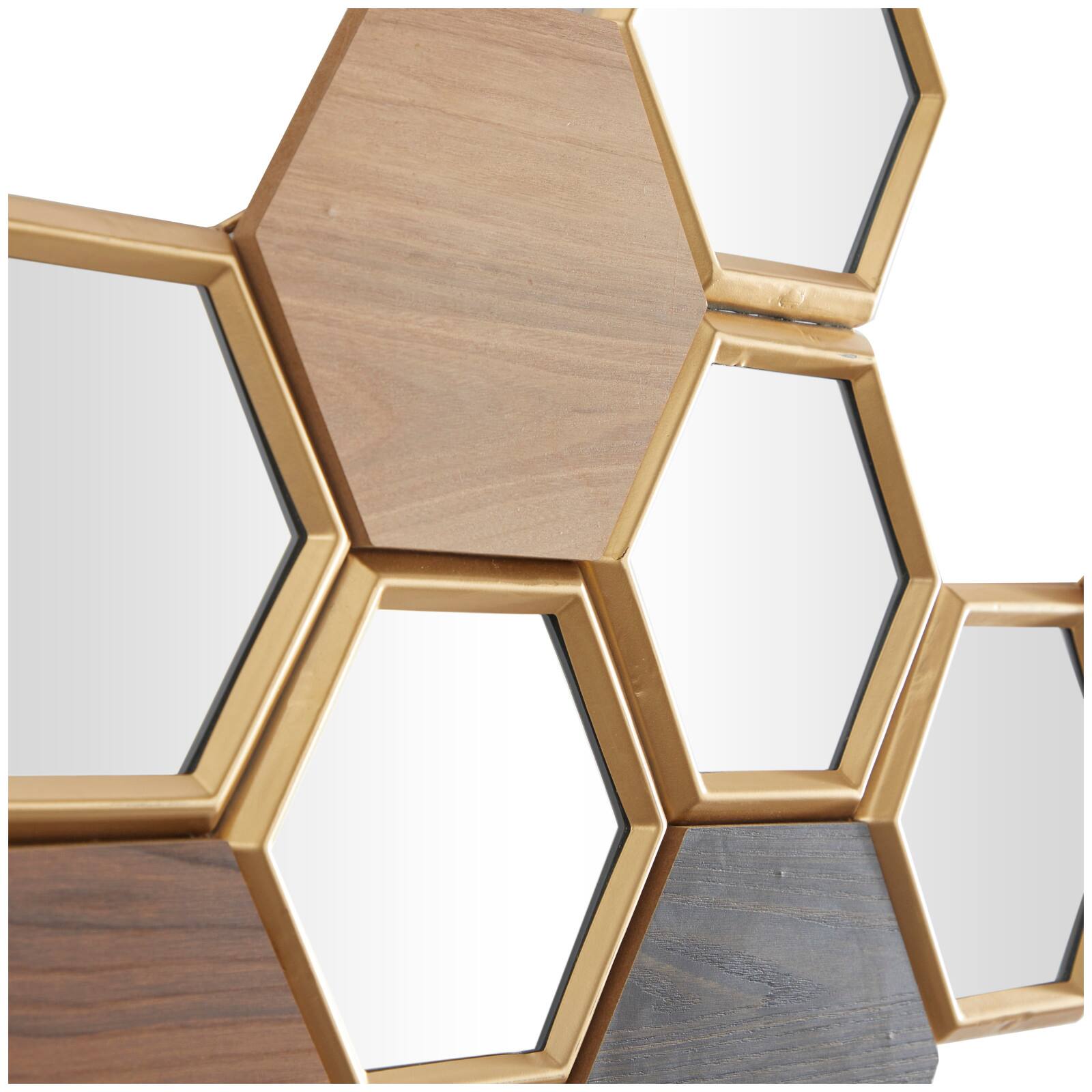 CosmoLiving by Cosmopolitan Brown Wood Honeycomb Geometric Wall Decor with Mirrors 40&#x22; x 1&#x22; x 19&#x22;