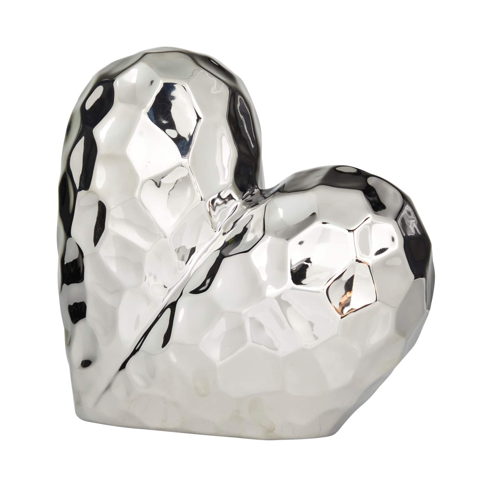 Silver Porcelain Contemporary Heart Sculpture, 12 x 6 x 11 By Ivory And Iris
