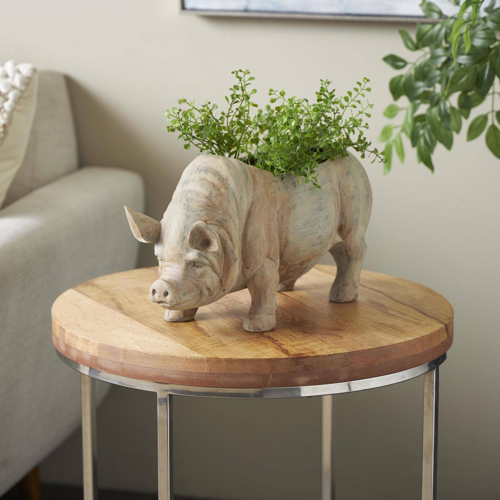 16&#x22; Distressed Light Brown Pig Planter