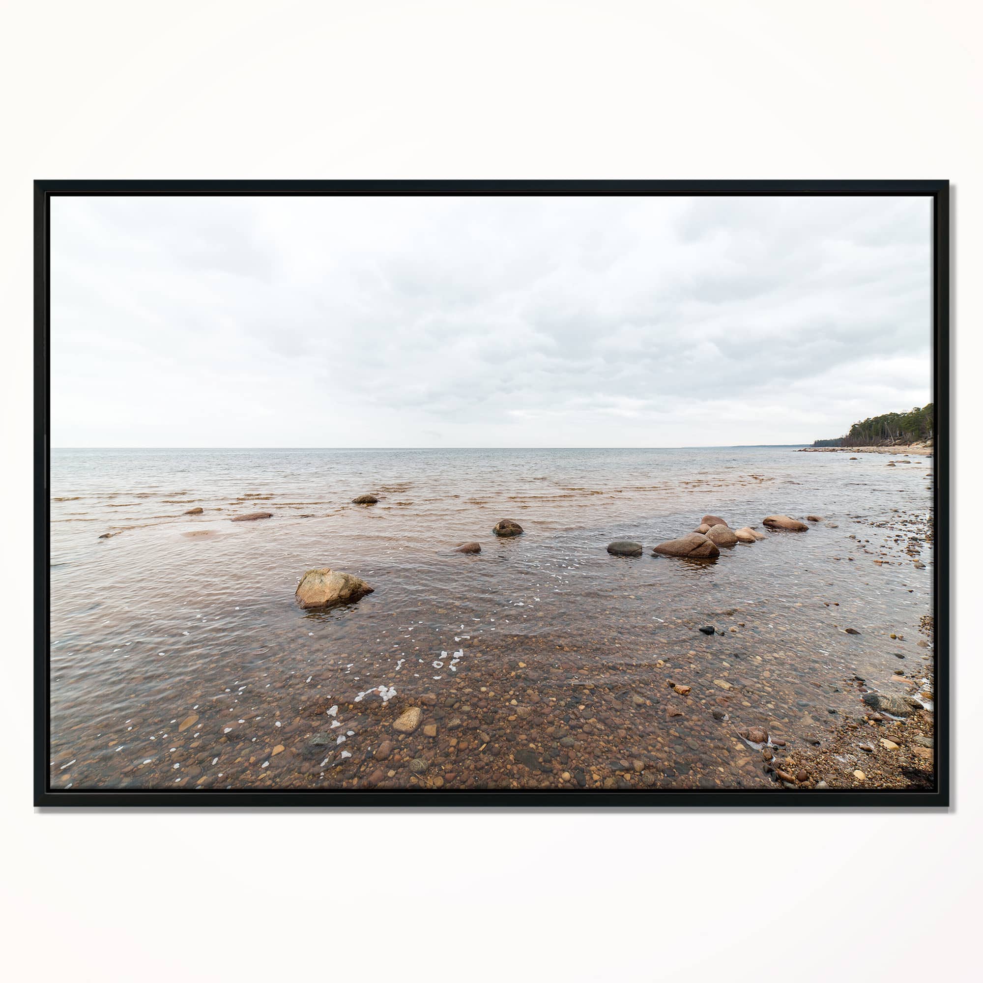 Designart - Rocky Autumn Beach - Seashore Photography Canvas Print in Black Frame