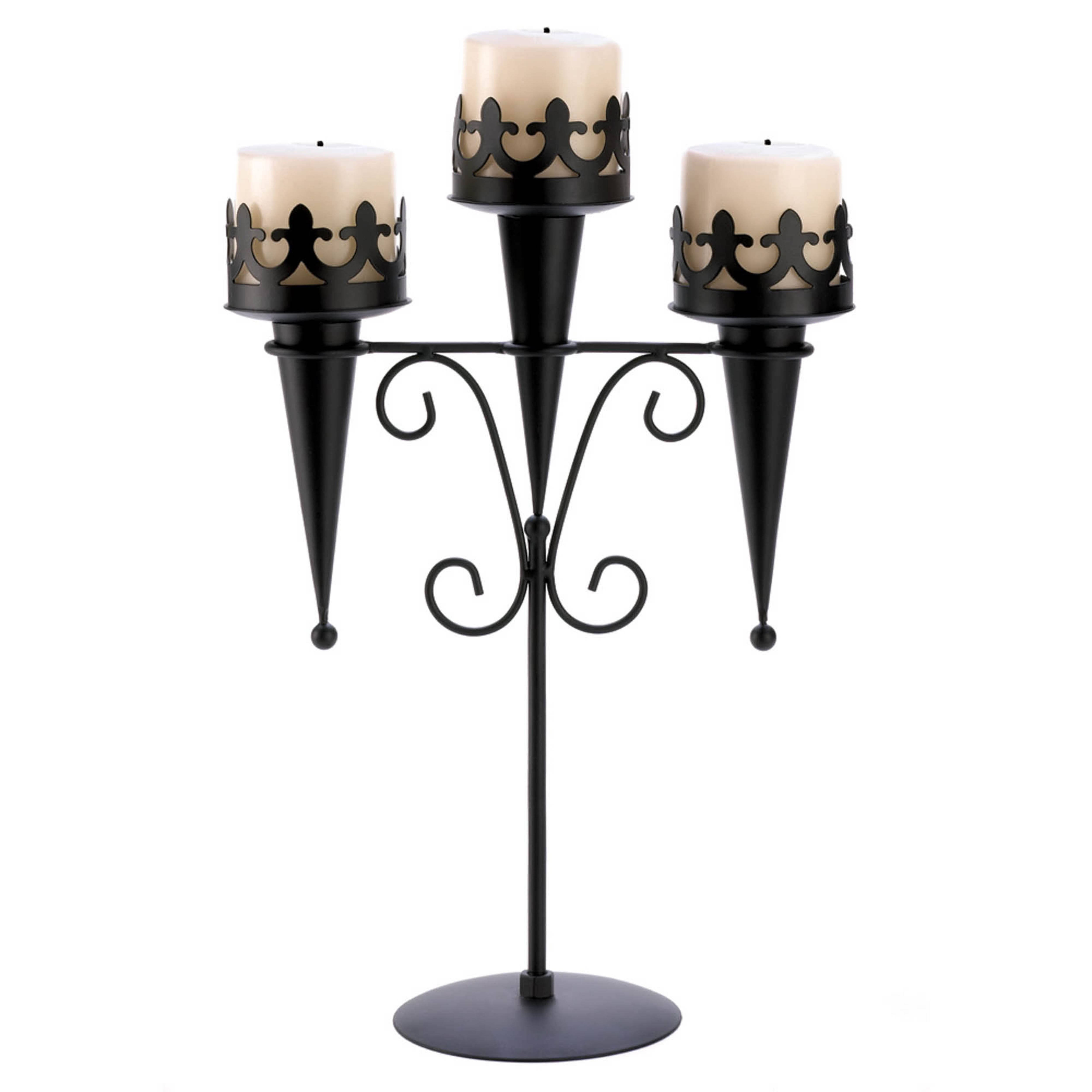 15.75&#x22; Black Medieval Triple Candle Stand