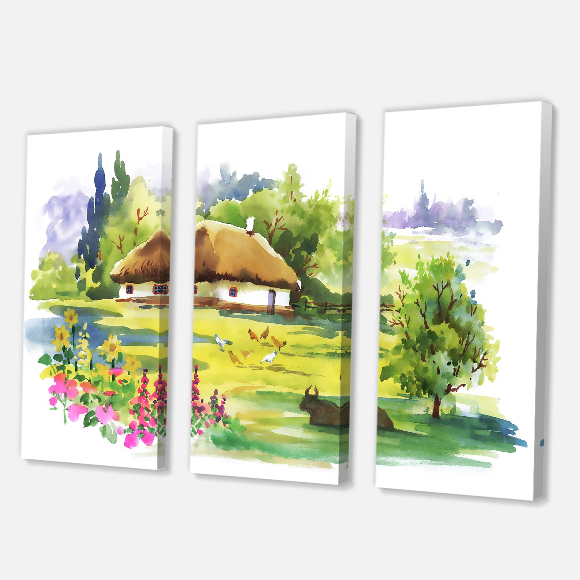 Designart - Rural House In Blossoming Greenlands - Traditional Canvas Wall Art Print