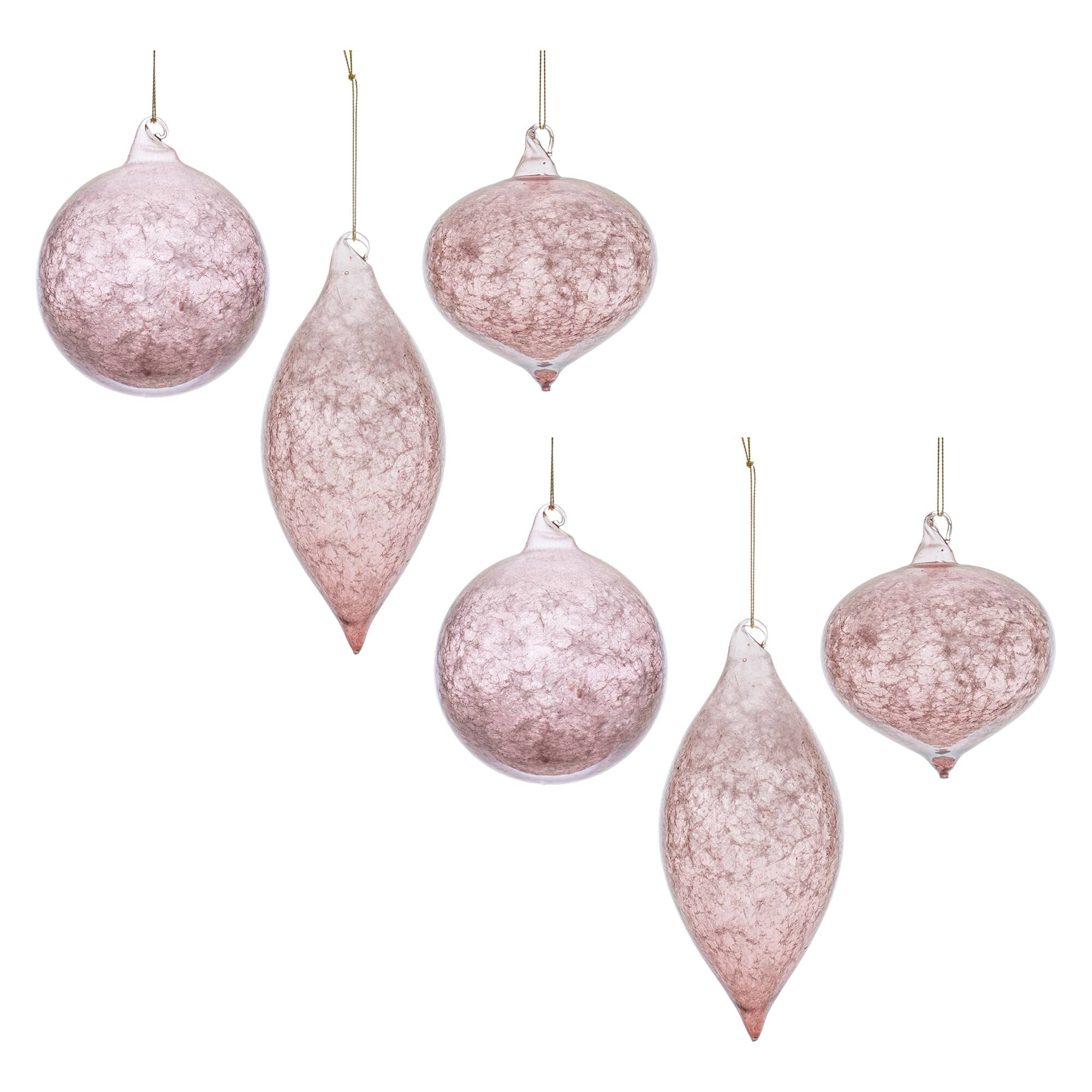 Pink Crackle Glass Ornament Set