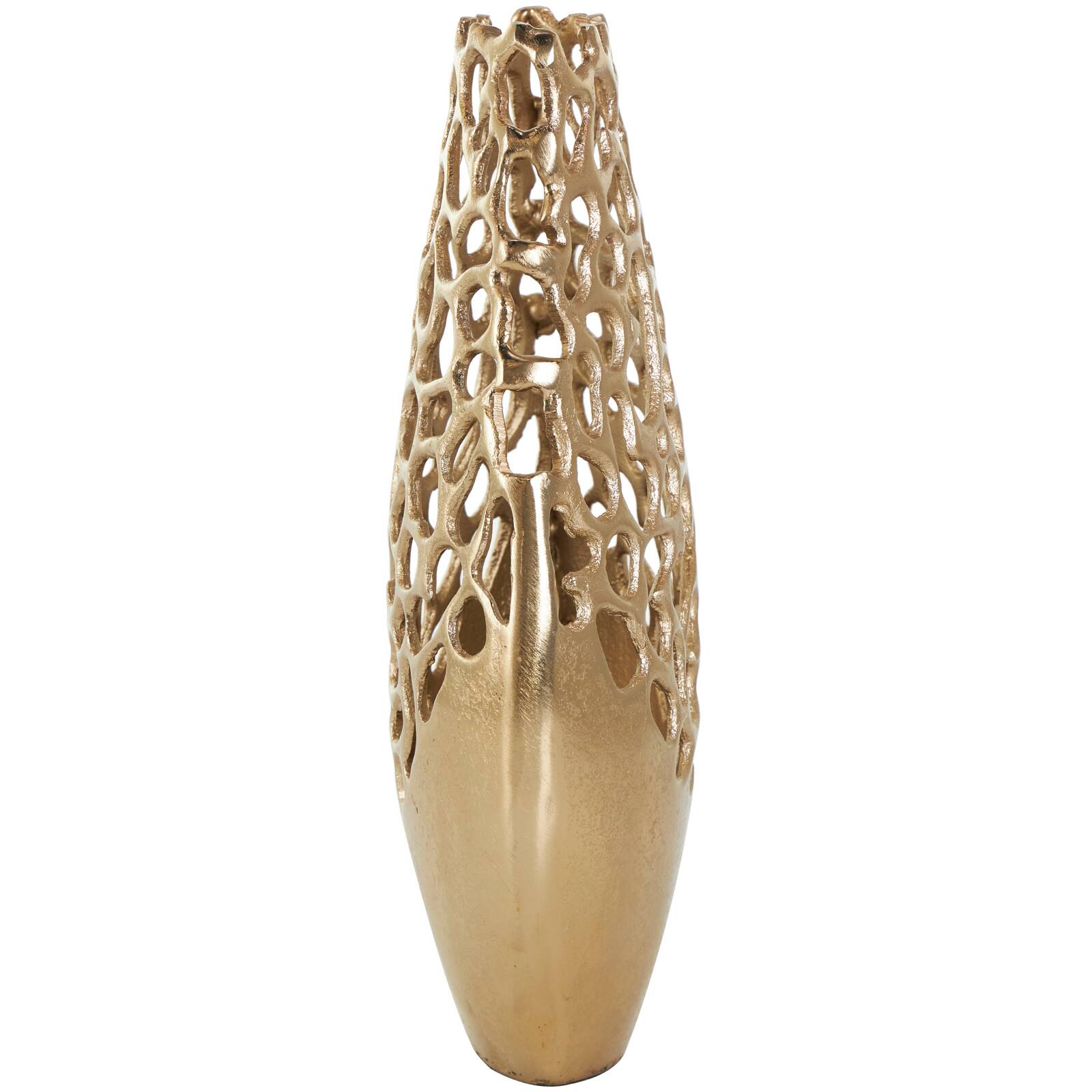 15&#x22; Gold Aluminum Vase with Freeform Open Lattice