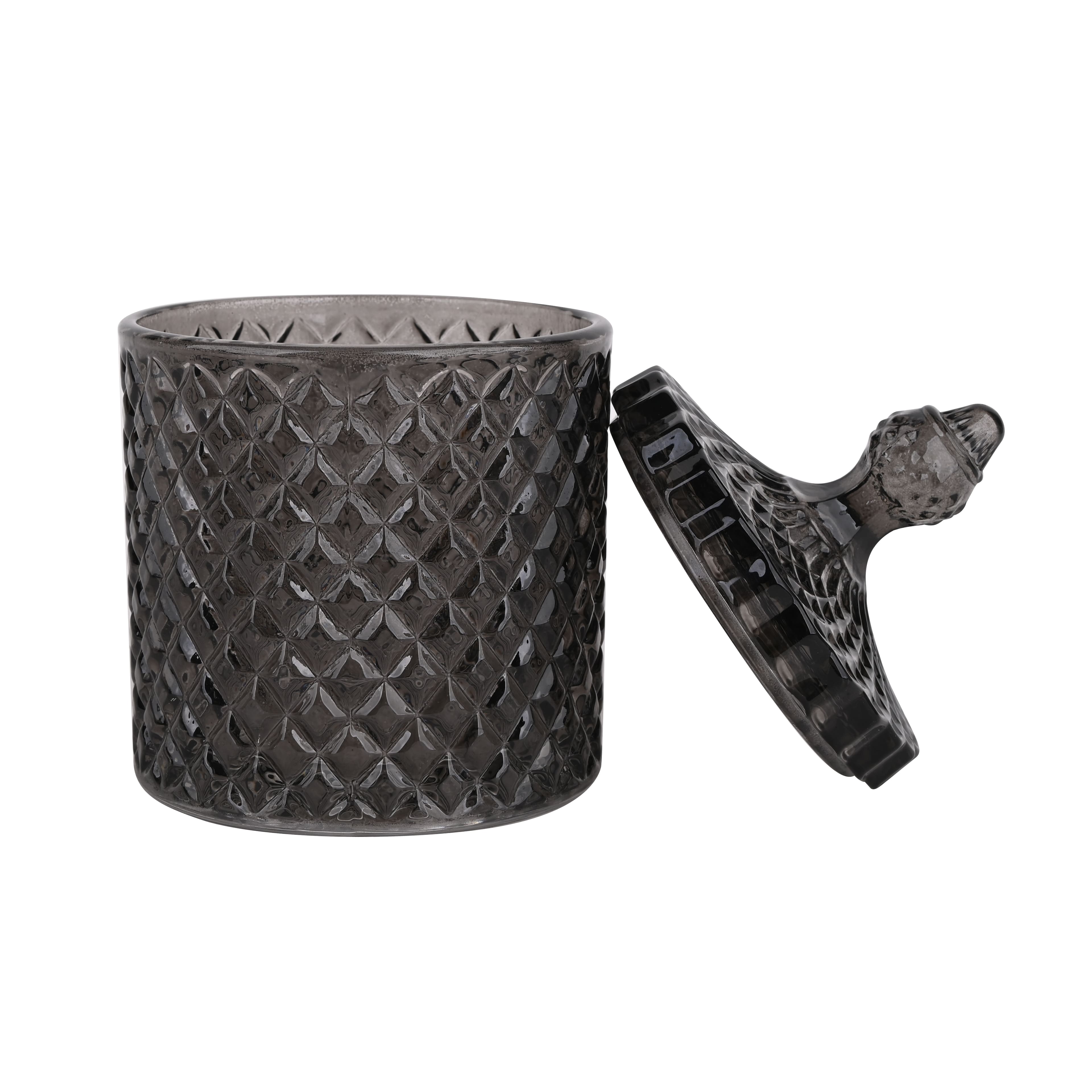 7" Black Diamond Beveled Glass Container with Lid by Ashland®