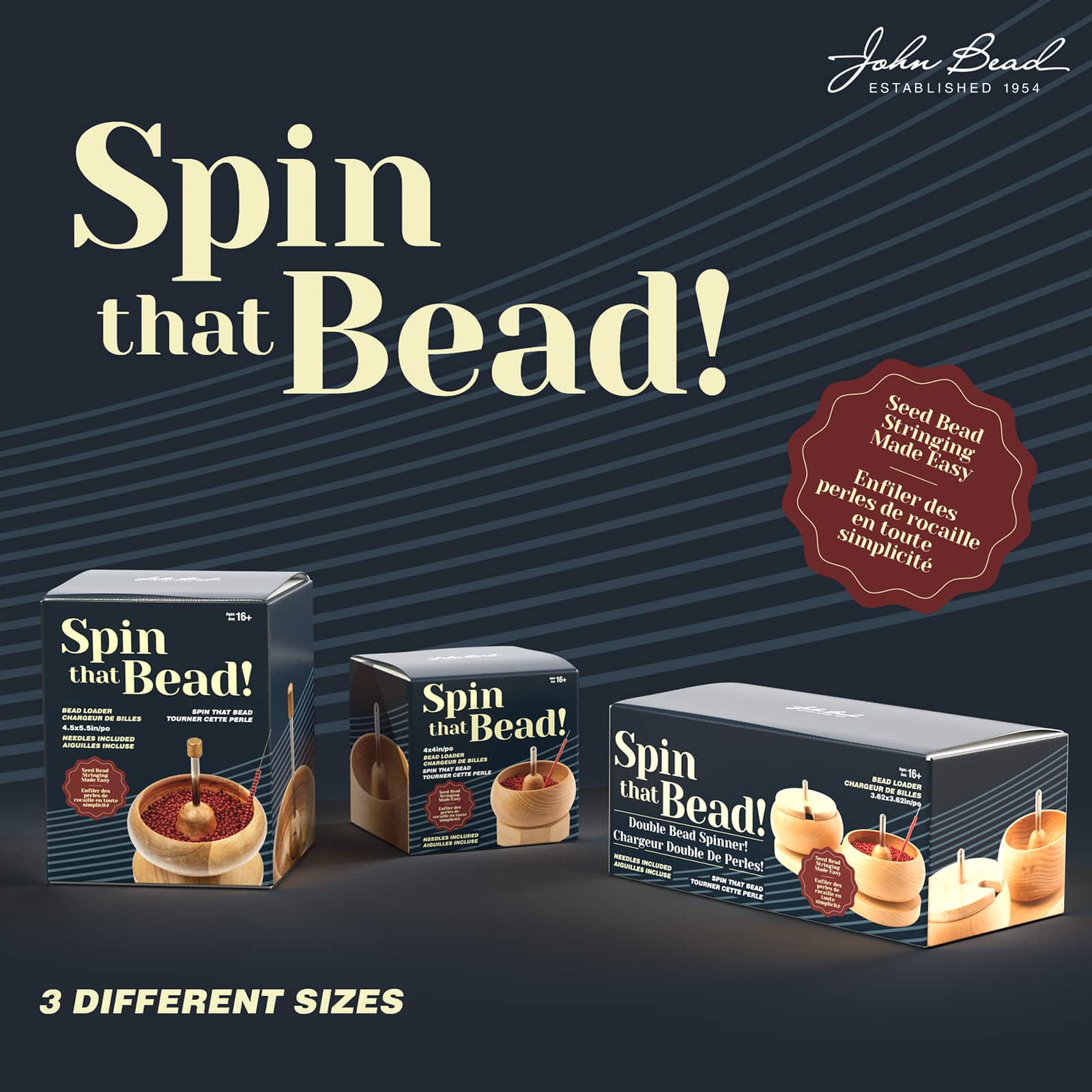 John Bead 4" x 4" Spin that Bead! Wooden Bead Spinner with 2 Needles