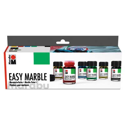 Marabu Easy Marble Paint Set | 22 Vibrant and Metallic Colors | X10 Wooden Marbl