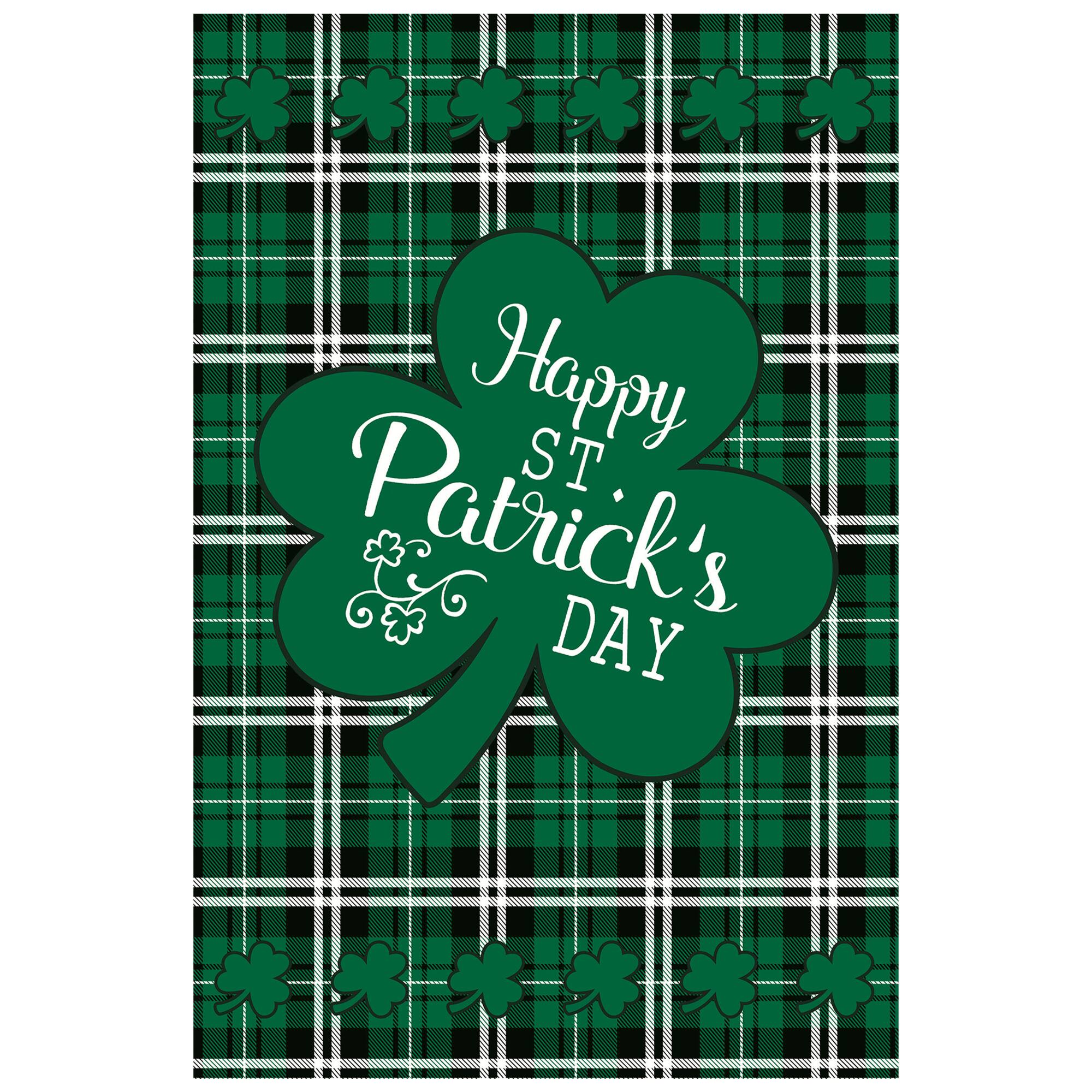 Happy St. Patrick's Day Plaid Outdoor Garden Flag 12.5" x 18"