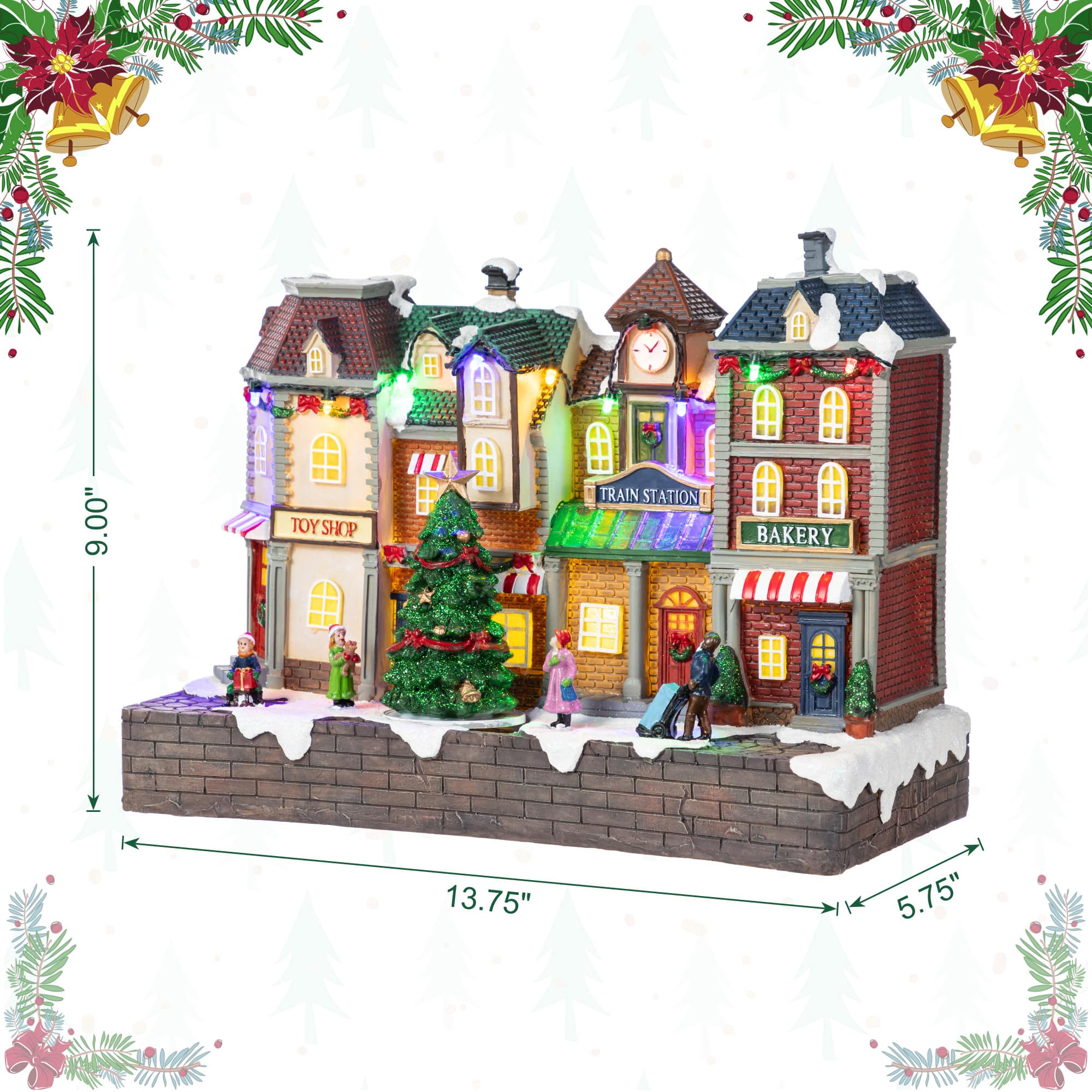 Glitzhome&#xAE; 13.75&#x22; Lighted Christmas Train station Resin Village with Movement and Music