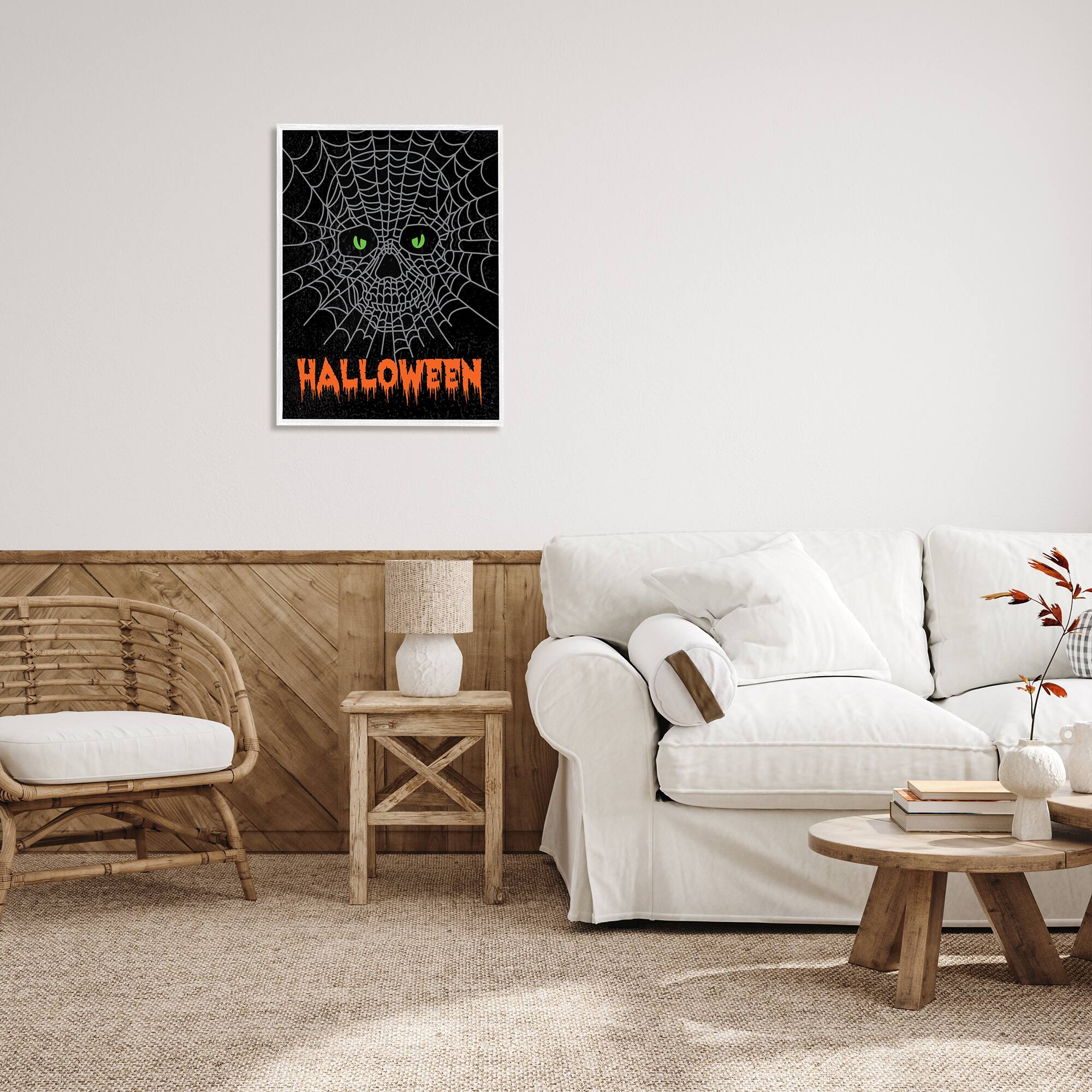 Stupell Industries Spooky Halloween Spider Web Skull Framed Gicl&#xE9;e Wall Art