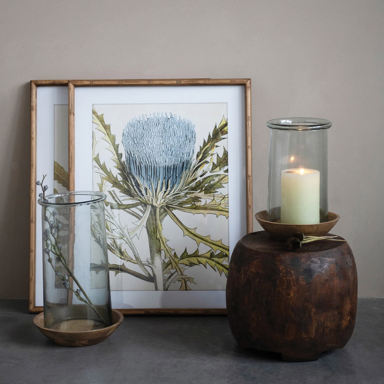 Hello Honey® 15'' Glass Hurricane with Wood Base