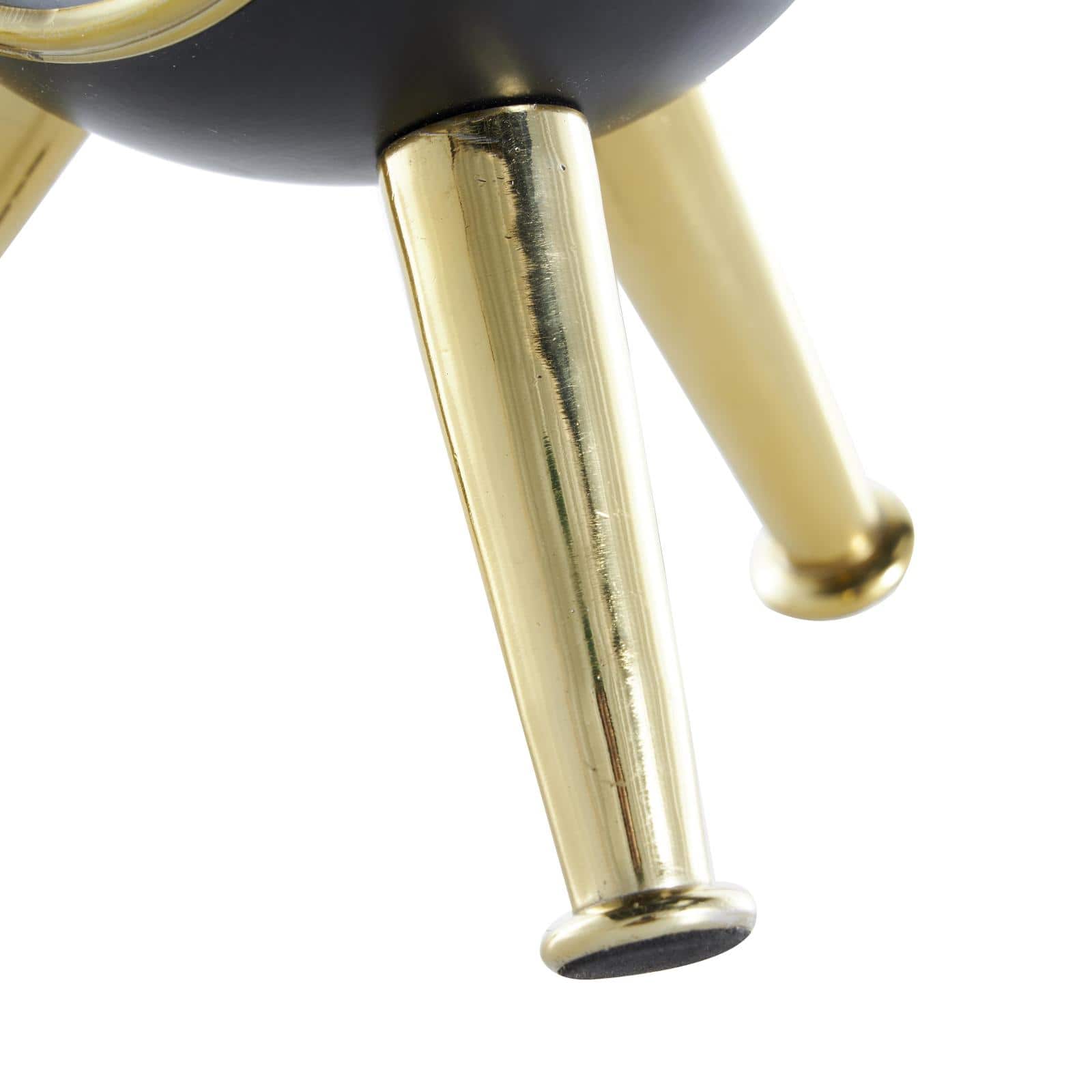 8.5" Black Aluminum Metal Orb Decorative Clock with White Clockface & Gold Tripod Legs