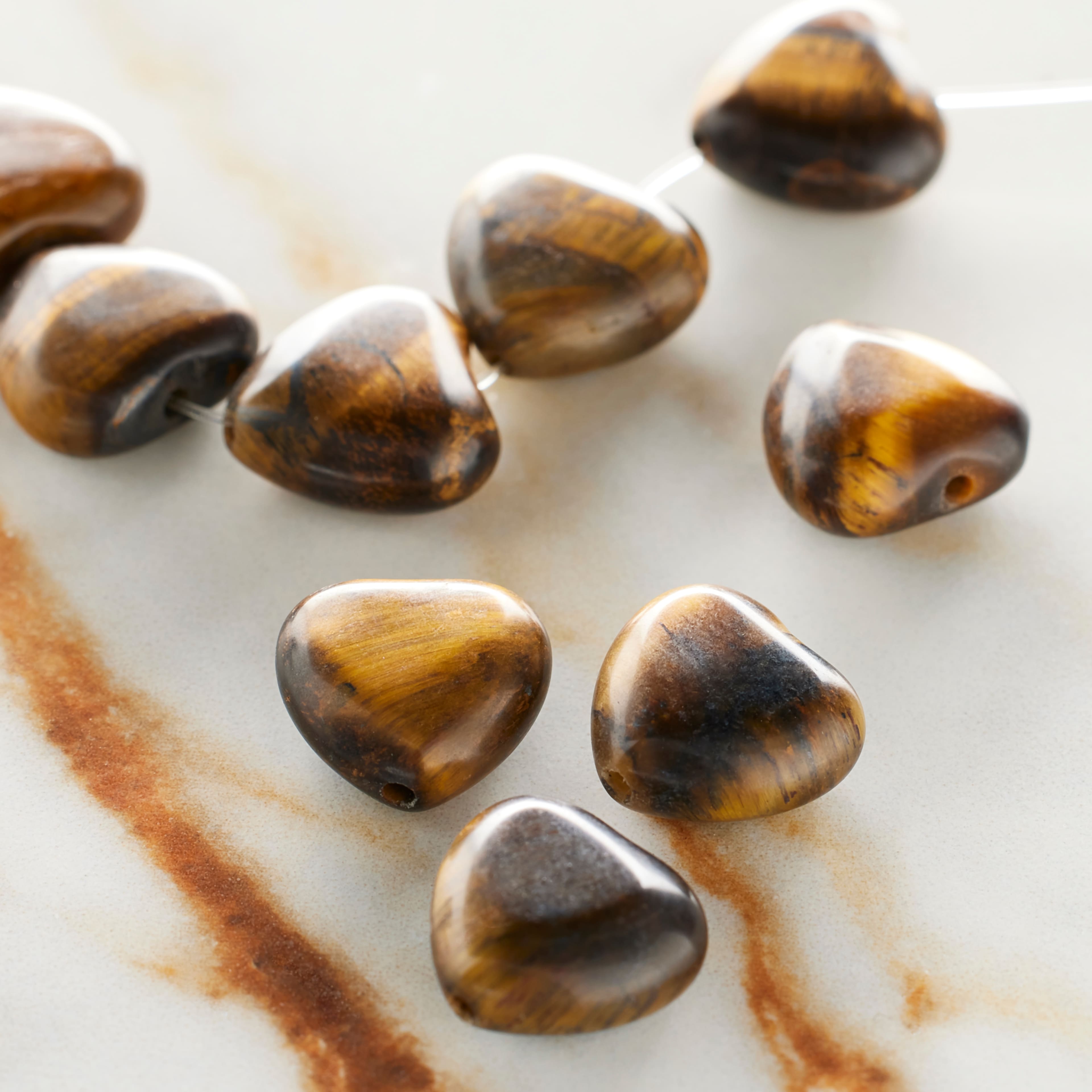 Brown Tiger's Eye Heart Semi-Precious Beads by Bead Landing™, 12mm