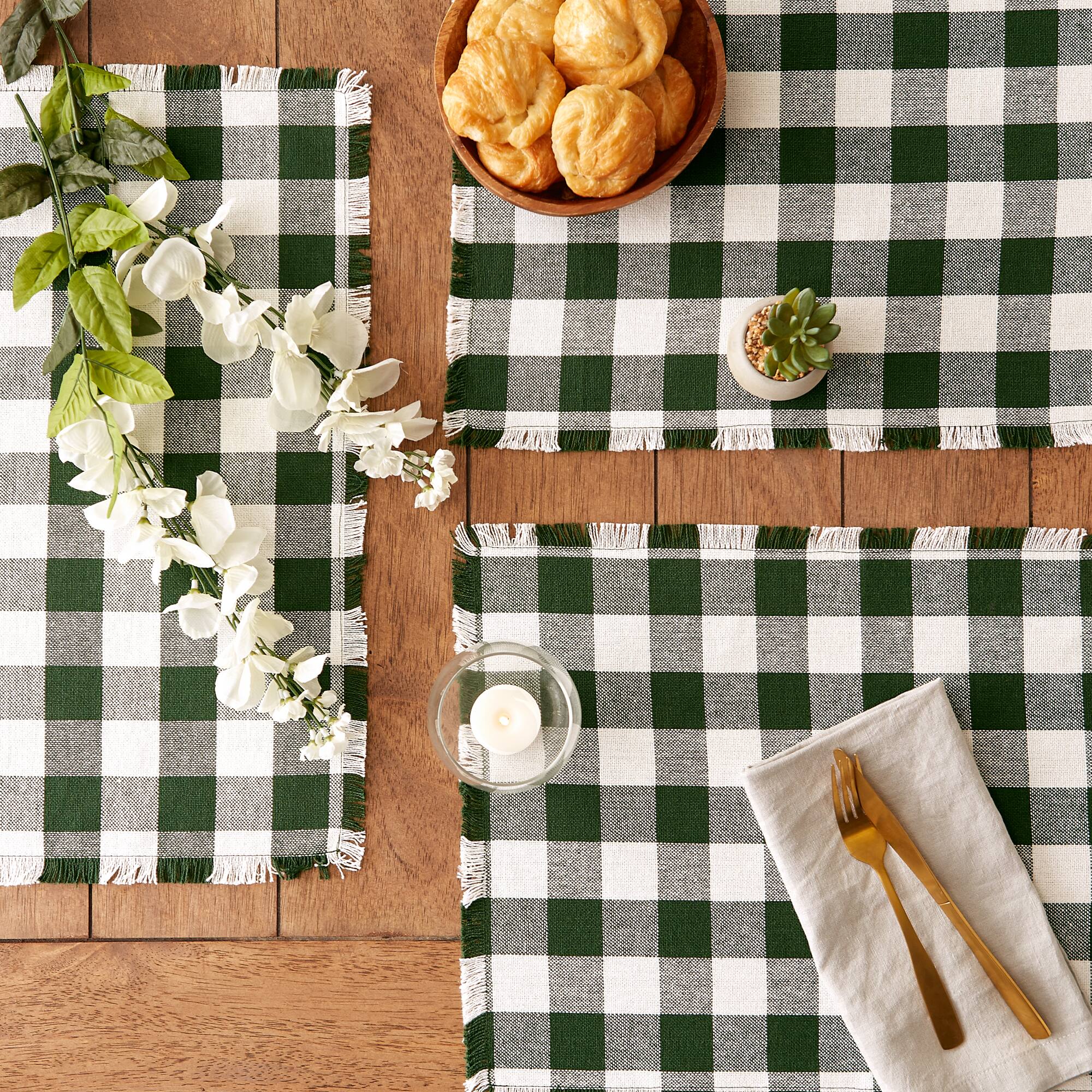 DII® Heavyweight Check Fringed Cotton Placemats, 6ct.