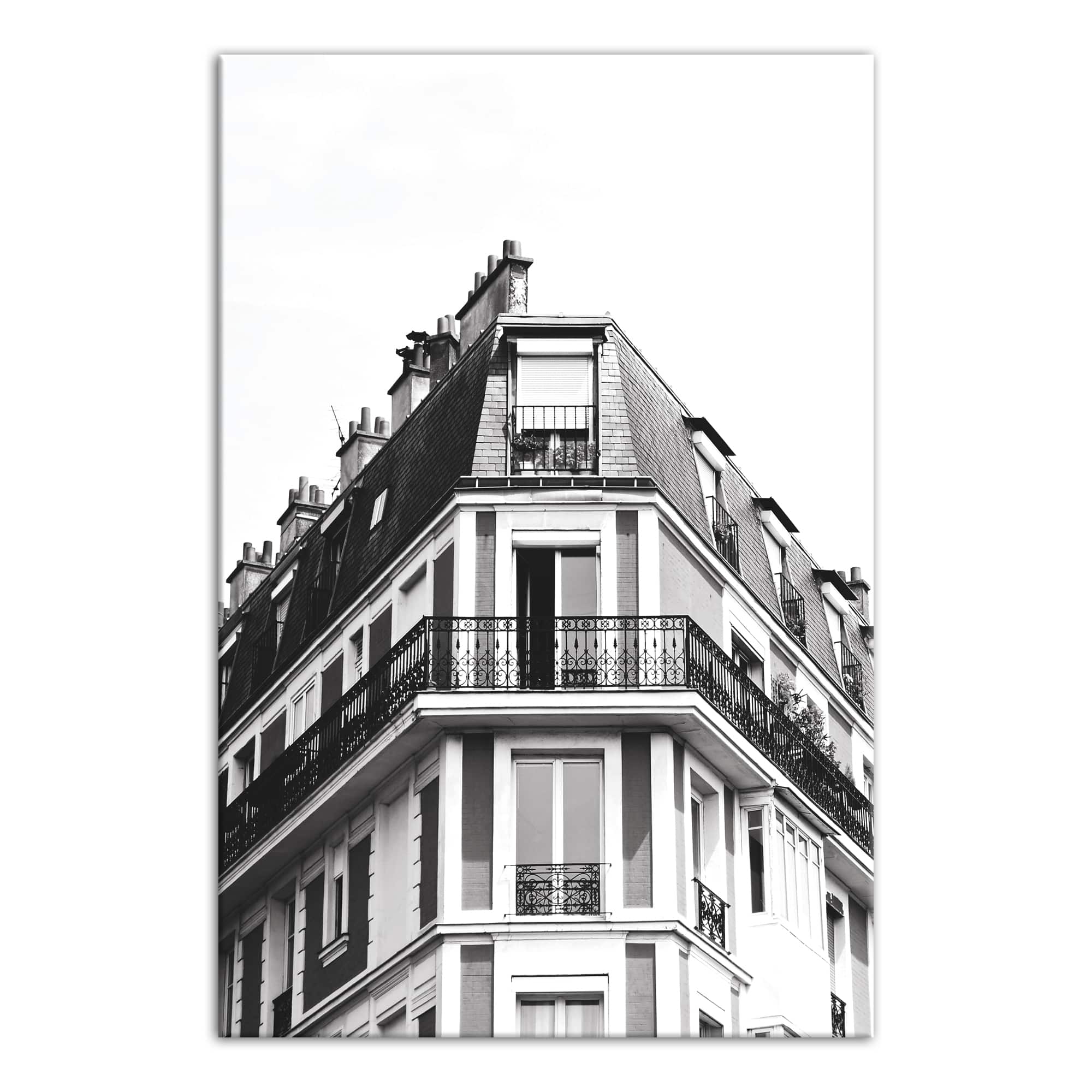 Black And White European Building 24" x 36" Canvas Wall Art