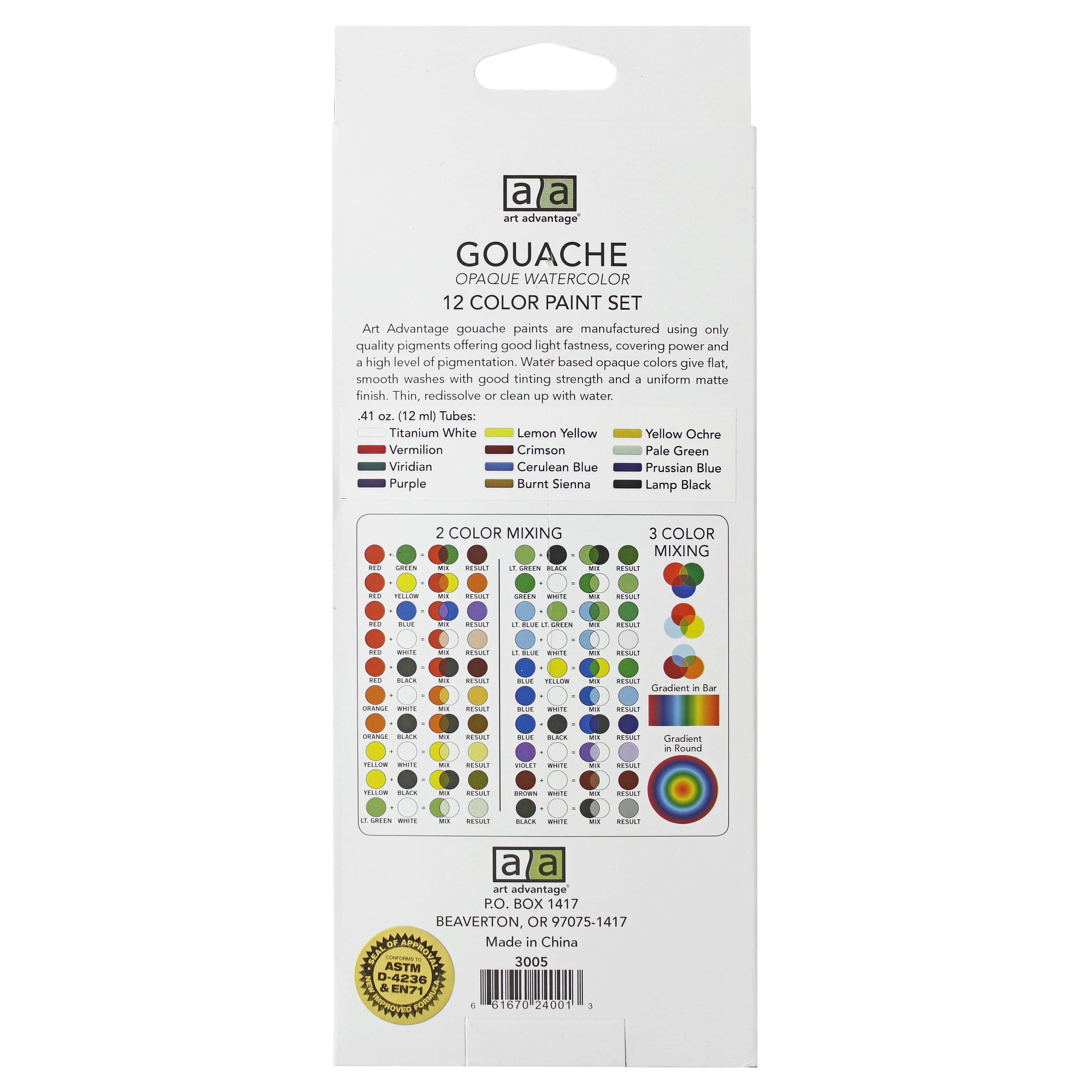 Art Advantage&#xAE; 12 Color Gouache Opaque Watercolor Paint Set