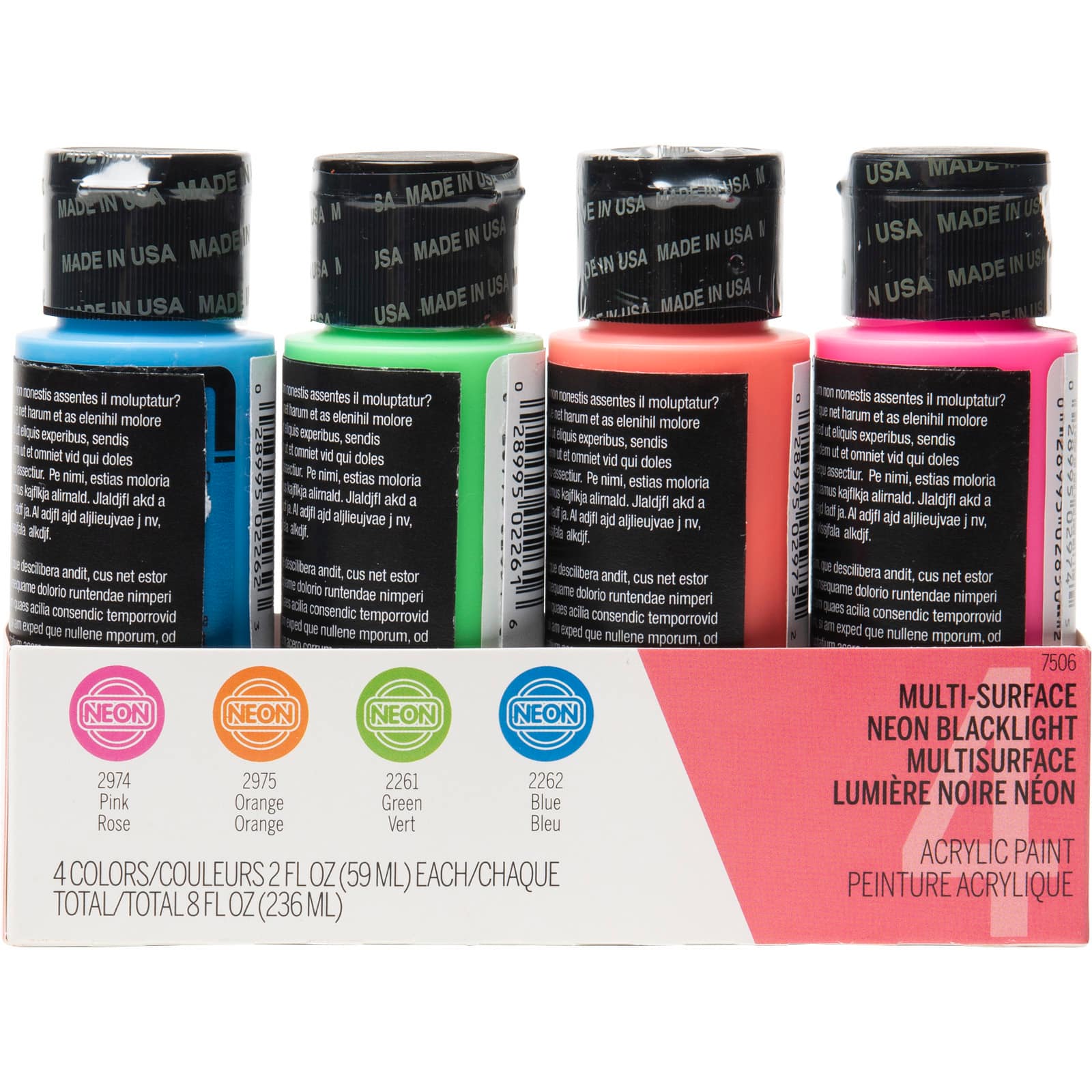 6 Packs: 4 ct. (24 total) FolkArt&#xAE; Multi-Surface Neon Blacklight&#x2122; Acrylic Paint Set