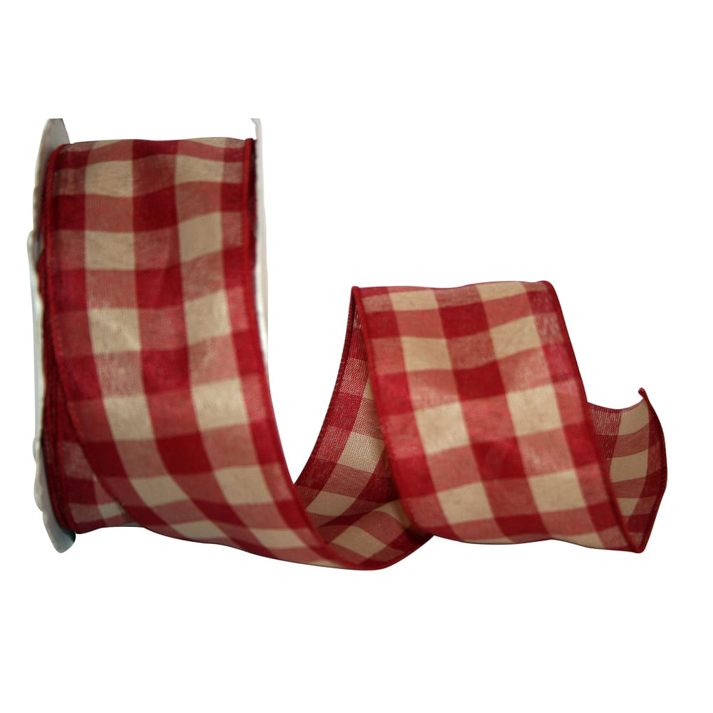 Wired Red Gingham Ribbon, Red White Gingham Check Ribbon for