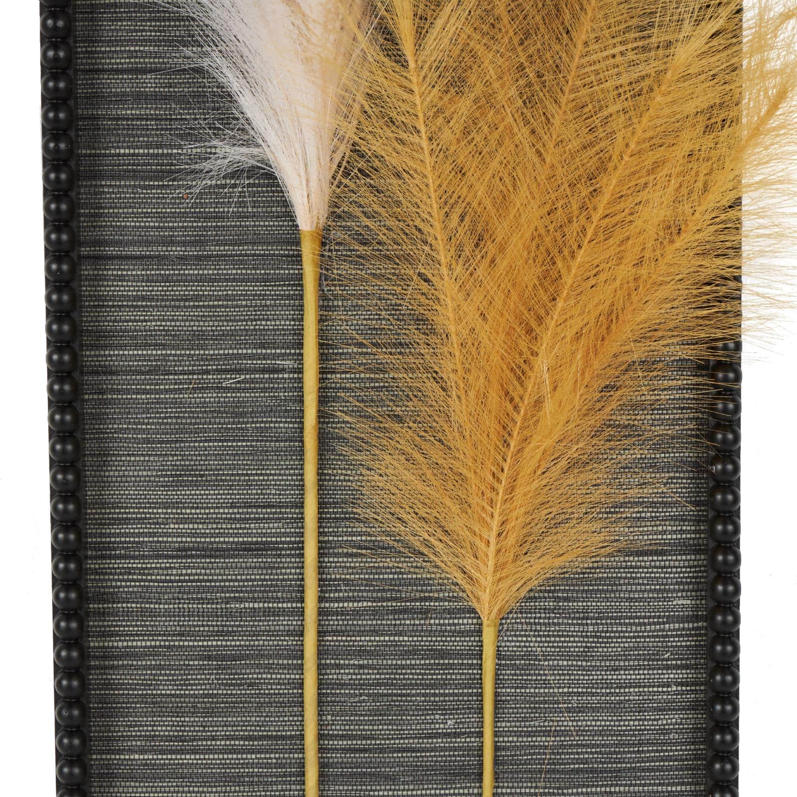 Brown Wood Leaf Handmade 3D Pampas Stem Wall Decor with Beaded Frame, Set of 2